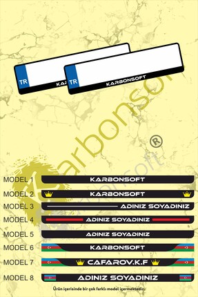 karbonsoft Kişiye Özel Isimli 1 takım (2 Adet)  Araç Logo Kabartmalı Siyah Ül...