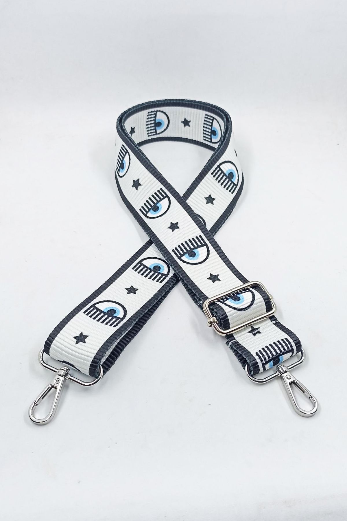 razar Göz Desenli Çapraz Çanta Askısı - Beyaz / Çanta Sapı / Siyah Beyaz