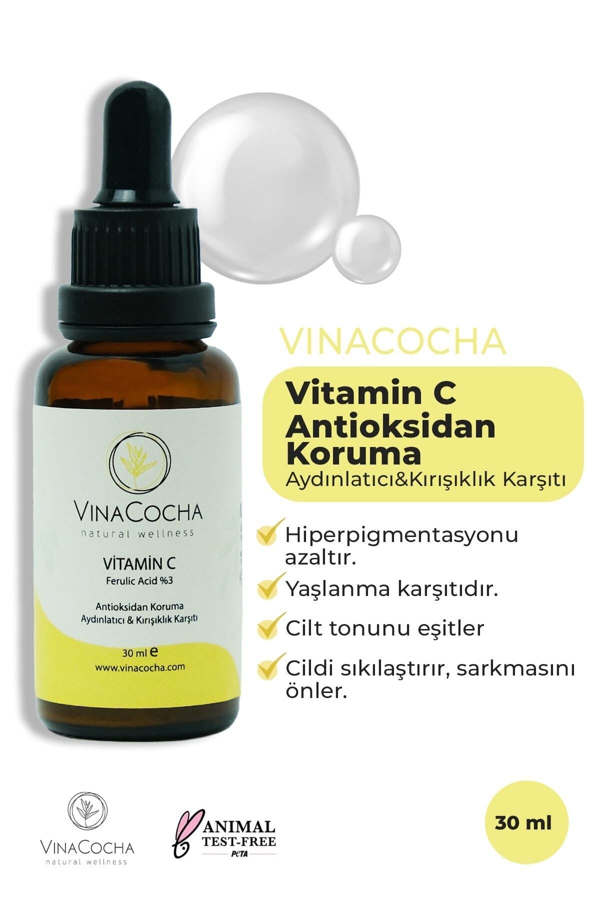 10% ویتامین C و اسید فرولیک / سرم یکسان کننده و روشن کننده و ضد لک تون رنگ 30 میلی لیتر Vinacocha