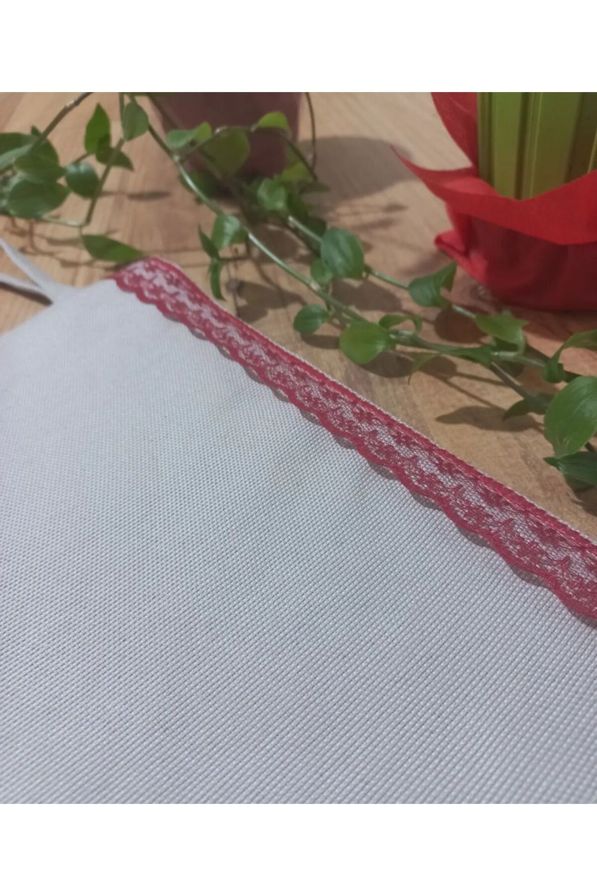 Mirayes Tasarım-Red Laced Mink Linen Clutch Bag 2