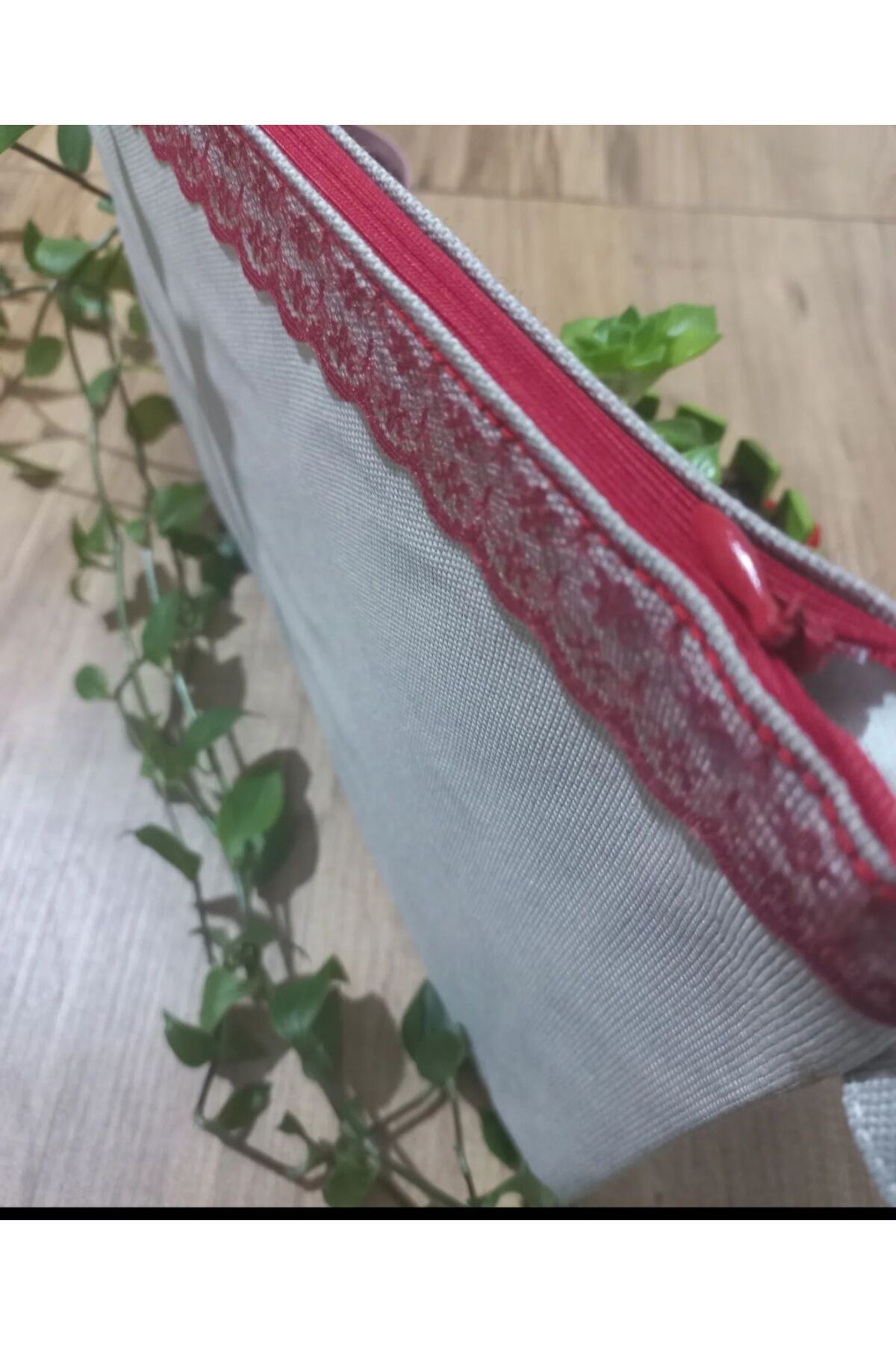 Mirayes Tasarım-Red Laced Mink Linen Clutch Bag 3