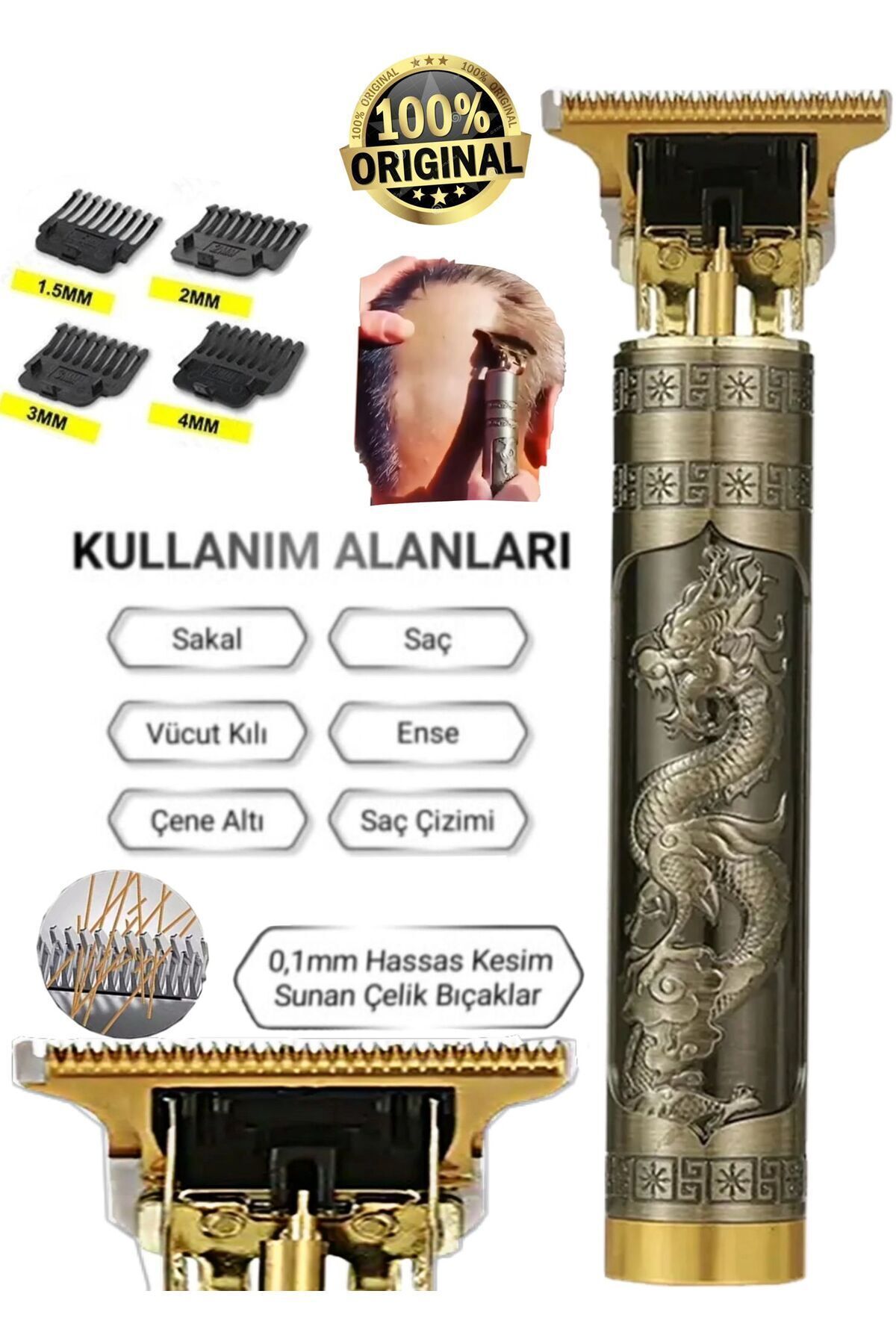 VOLEMİ T Başlık Metal Gövdeli Saç Sakal Ense Çizim Lazer Öncesi Heykelli Tıraş Makinesi