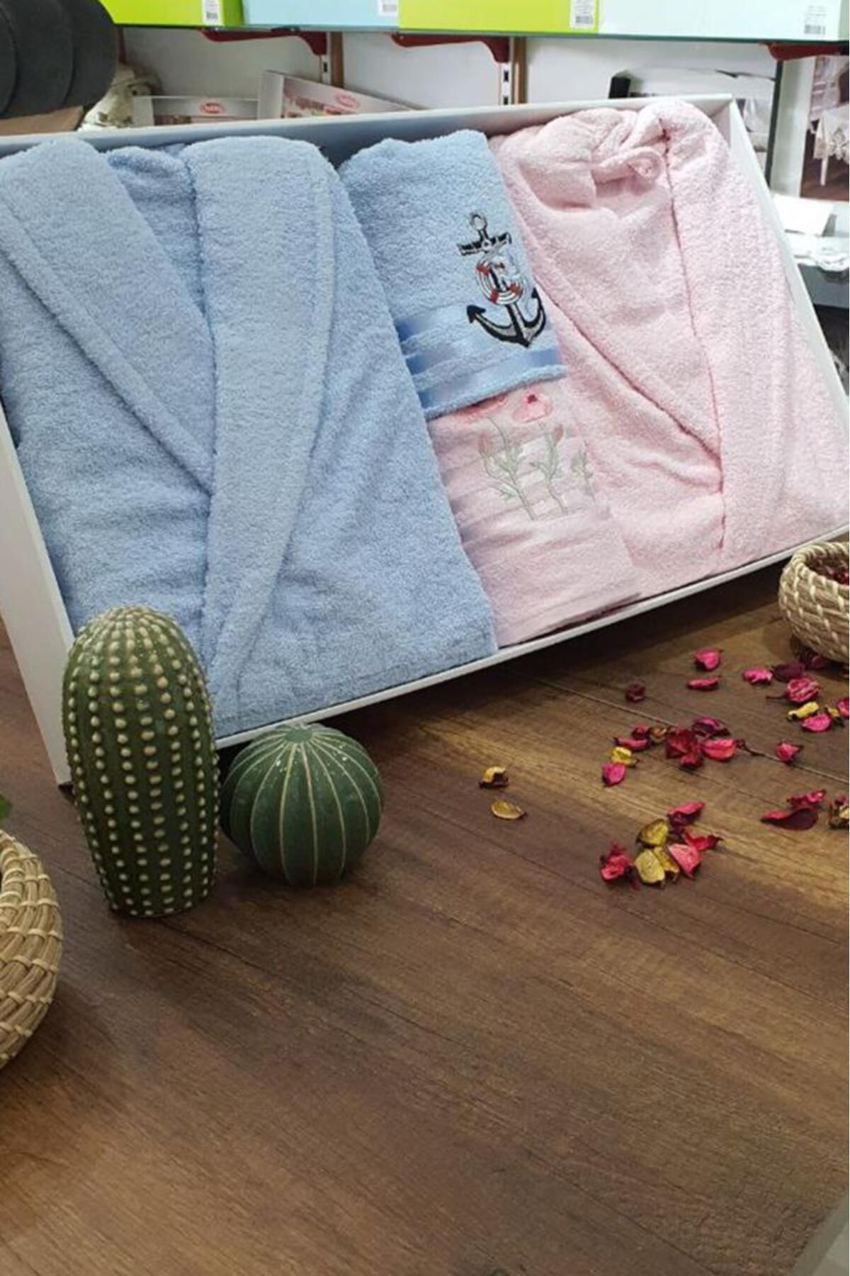Çeyiz Diyarı-Bathrobe Set 4 Pieces Powder Blue Unisex 4