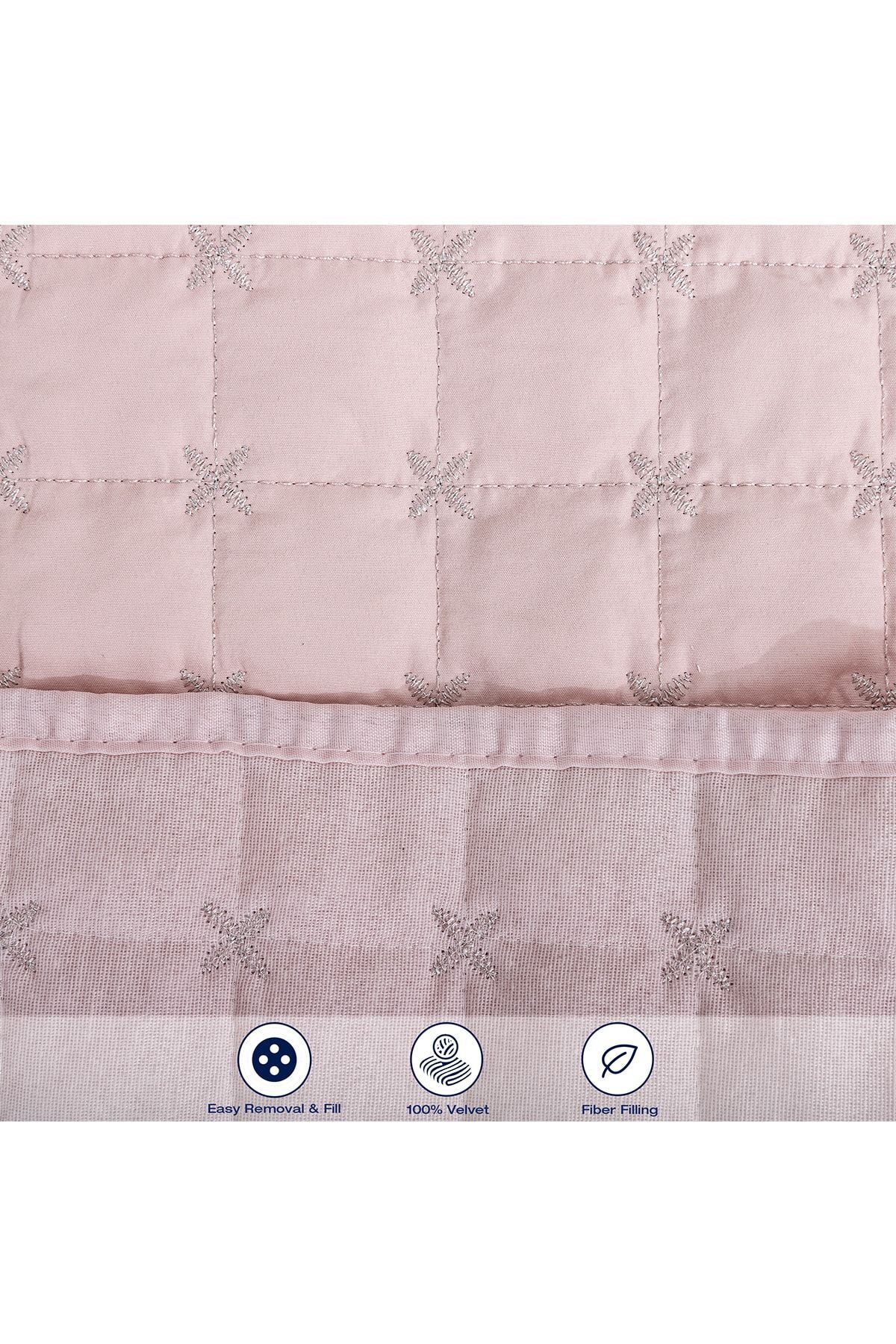 Çeyiz Diyarı Yıldız Çift Kişilik Kapitoneli Yatak Örtüsü Pudra