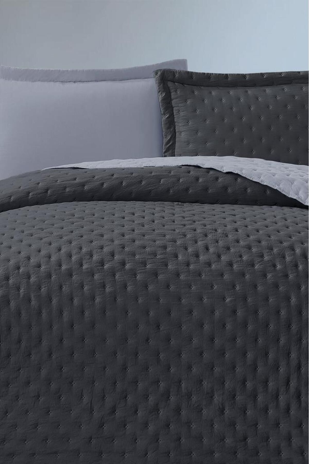 Çeyiz Diyarı-Washed Soft Double Sided Double Bedspread Gray 2