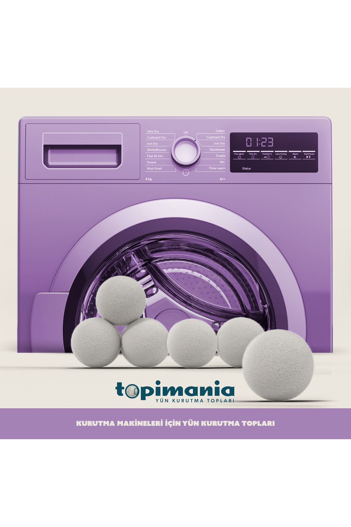 Topimania 6 Adet Xxl Doğal Yerli Üretim ( Kese Hediyeli ) Çamaşır Yün Kurutma Topu - Kurutma Makinesi Için