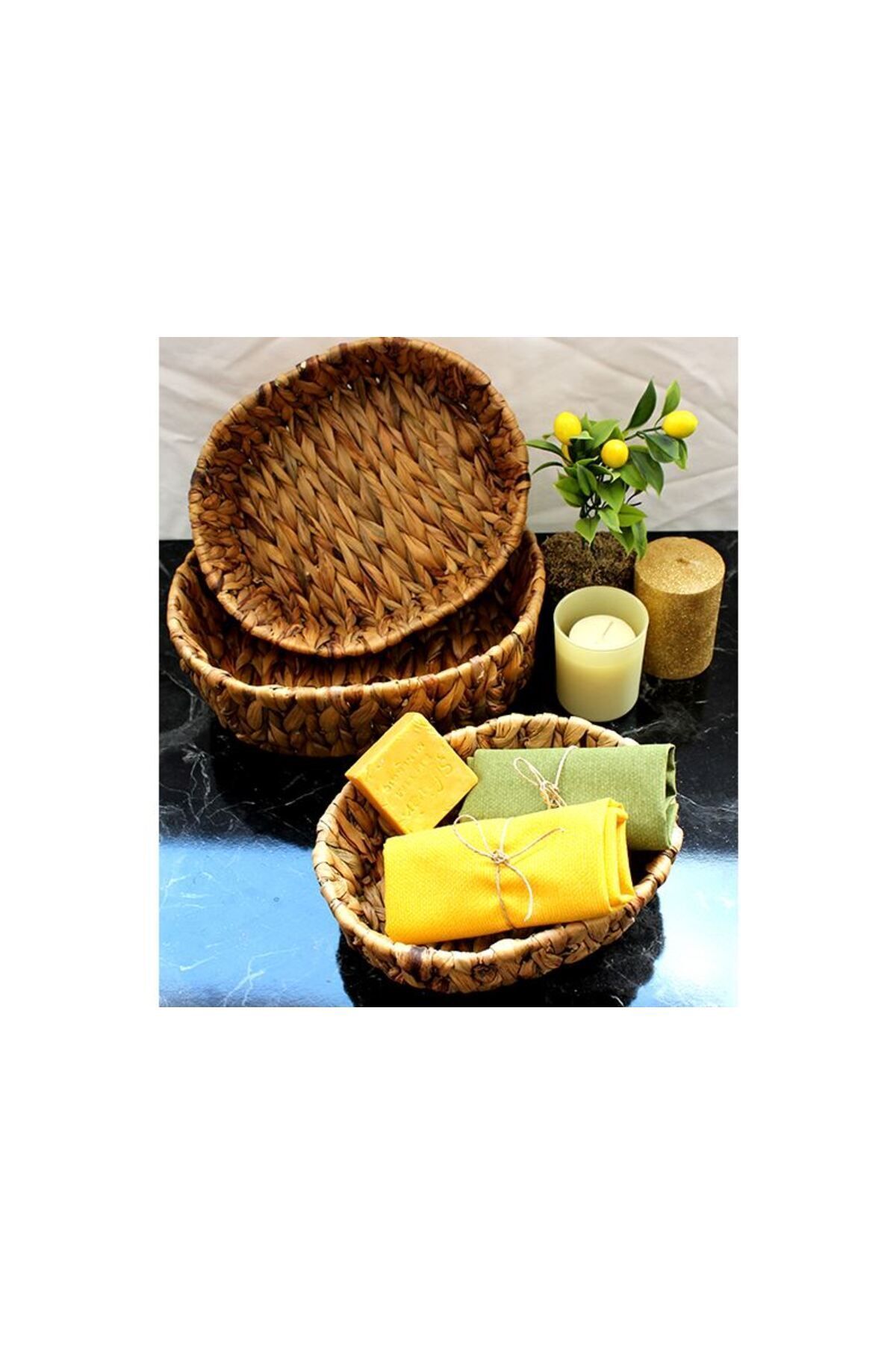 Rossel Premium 3'lü Oval Hasır Sepet
