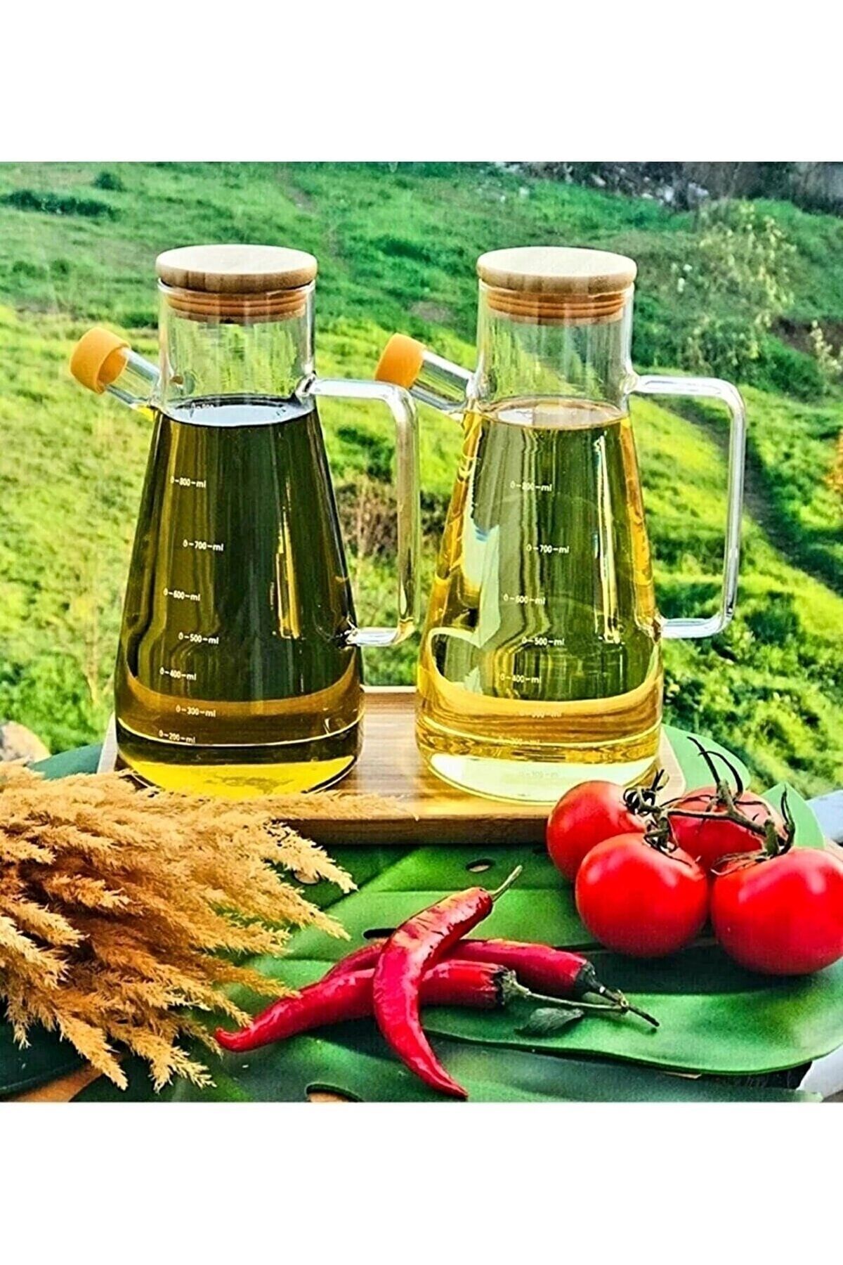 Masterchef New Season Oil Bottle 900 ml Bamboo Lid Borosilicate Glass Oil Bottle Master Oil Bottle 2pcs