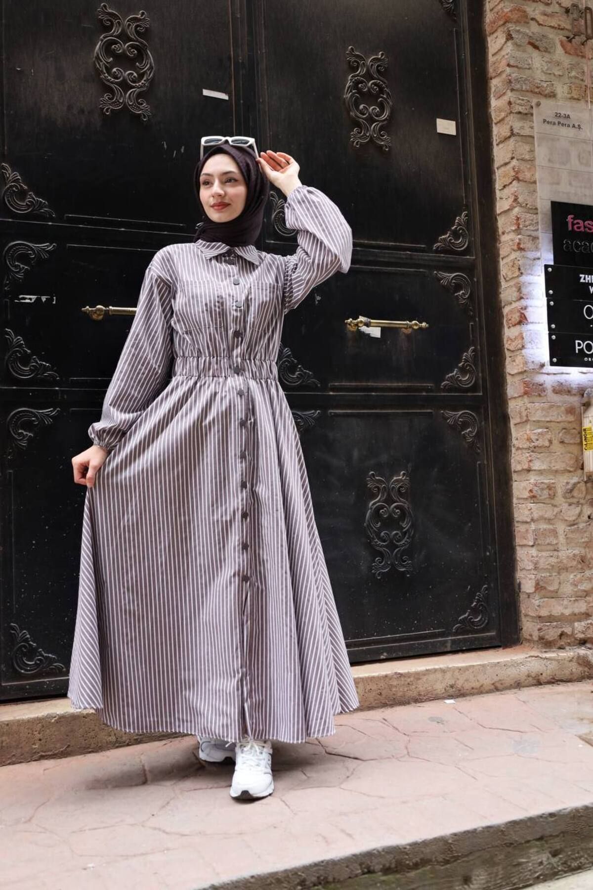 çizgili uzun yazlık elbise