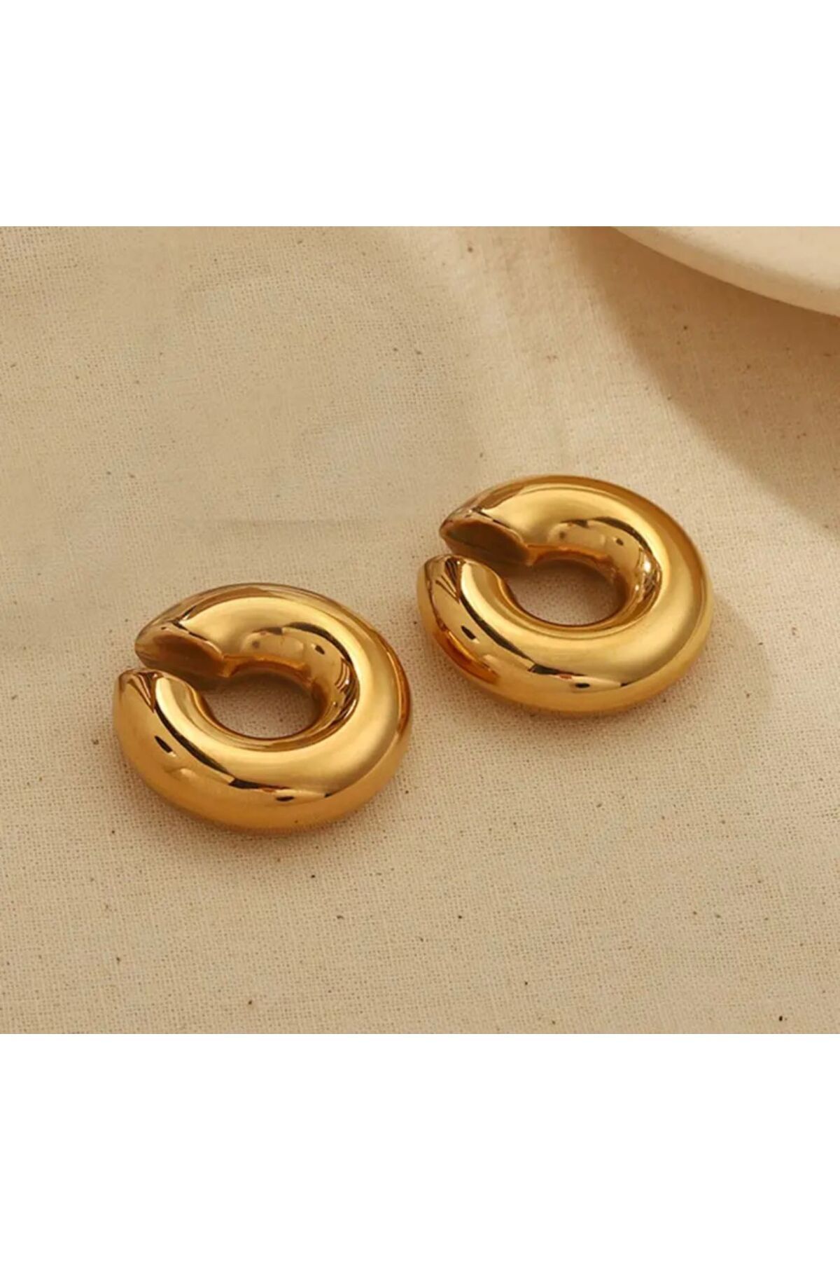 Gold Kalın Boru Plaka Kıkırdak Küpe,Halka Kıkırdak-Çift Adet
