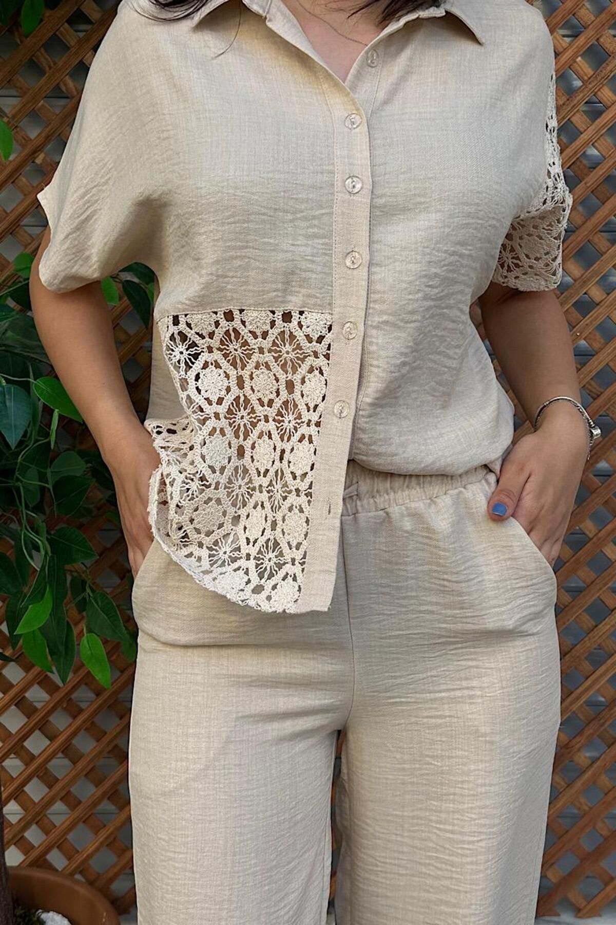 Moda Gülse-Cream Color Lace Detailed Double Suit Set 2