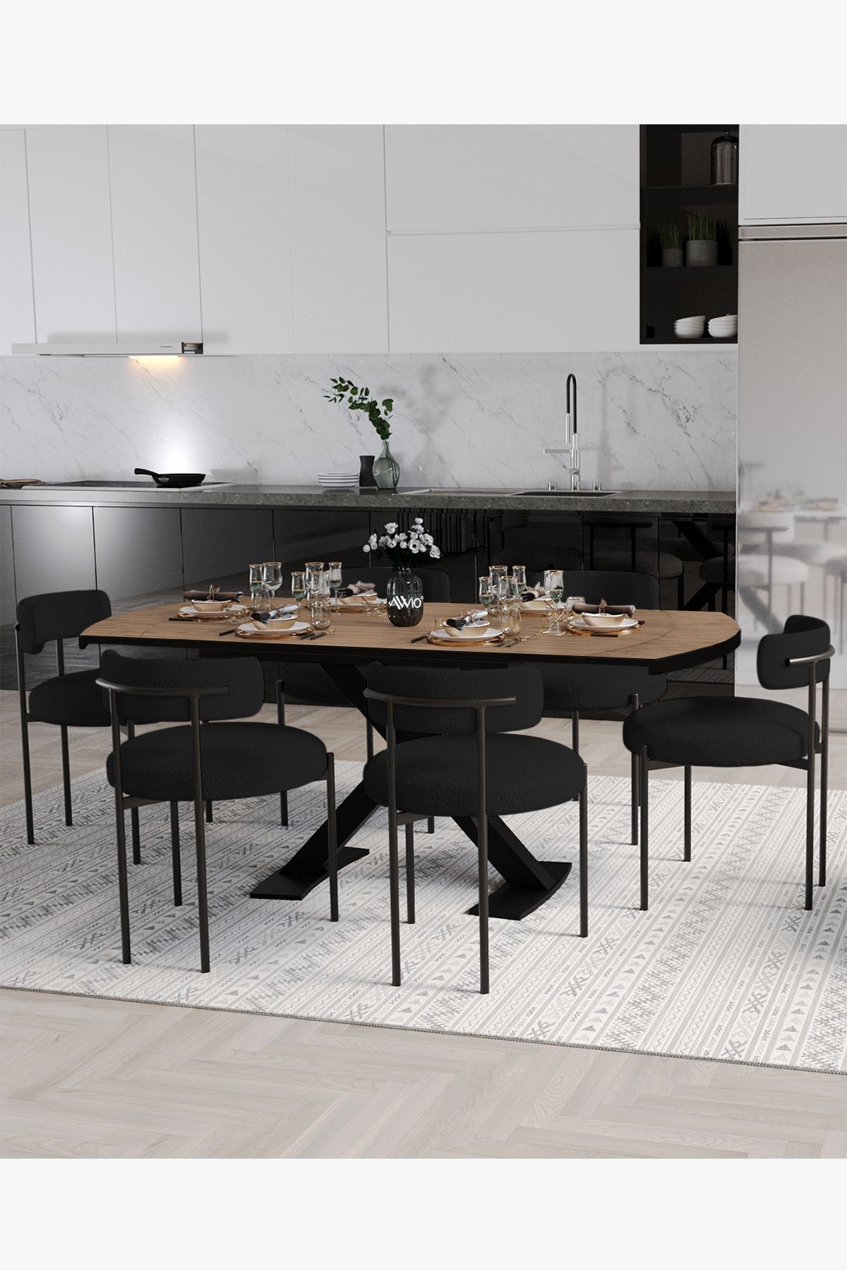 Wella Lak Panel 80x130 Açılır Yemek Masası Mutfak Masası 6 Kişilik Masa Sandalye Takımı
