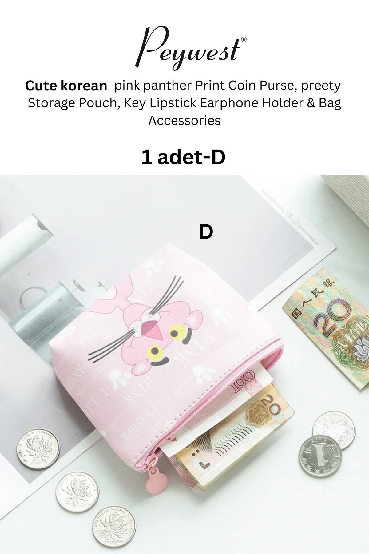 PEYWEST Kore Mini 12cmx10cm Bozuk Para Cüzdanı Fermuarlı Küçük Kadın Cüzdanı