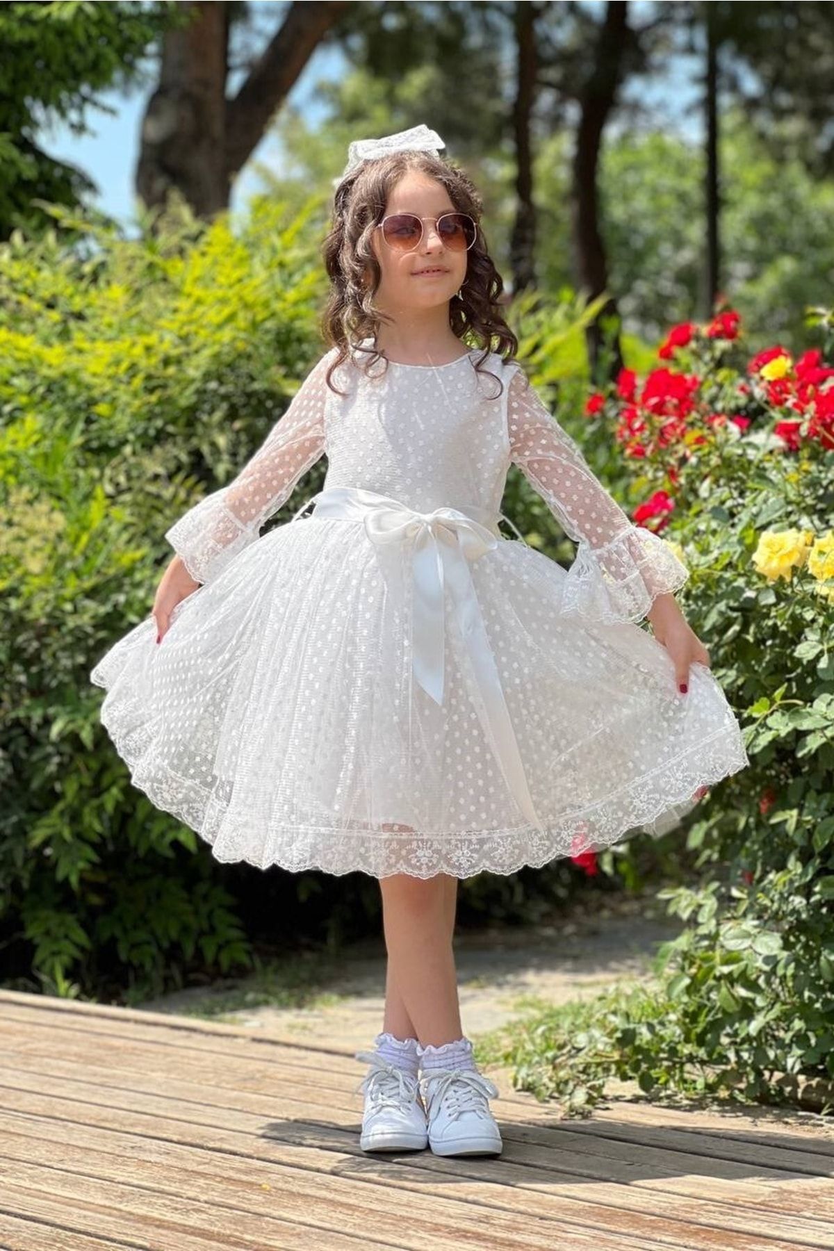 Polka Dot Model White Kids Evening Dress 23 April Dress Aby0001