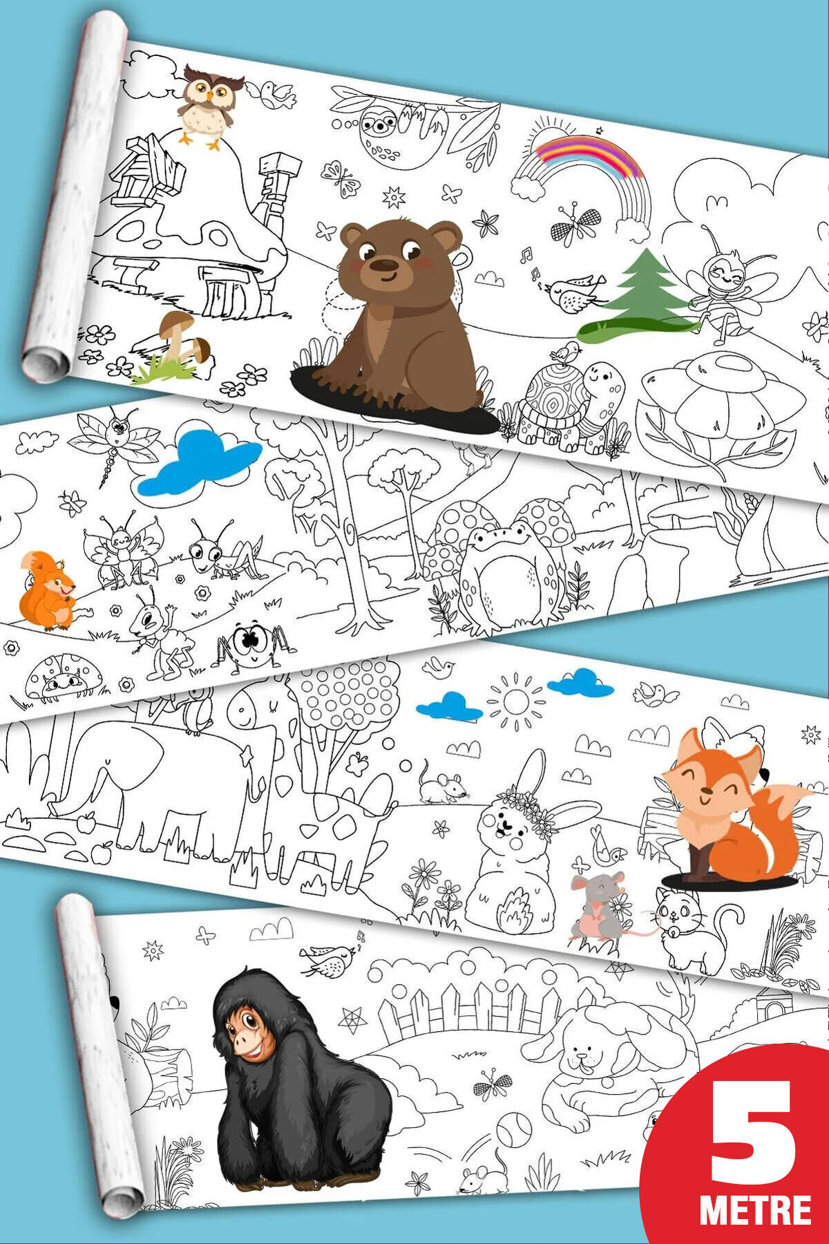 PopŞeker Sevimli Dostlar - Hayvanlar Alemi - Dev Boyama Kağıdı - Boyama Rulosu - Büyük Boy 5 Metre Uzunluk