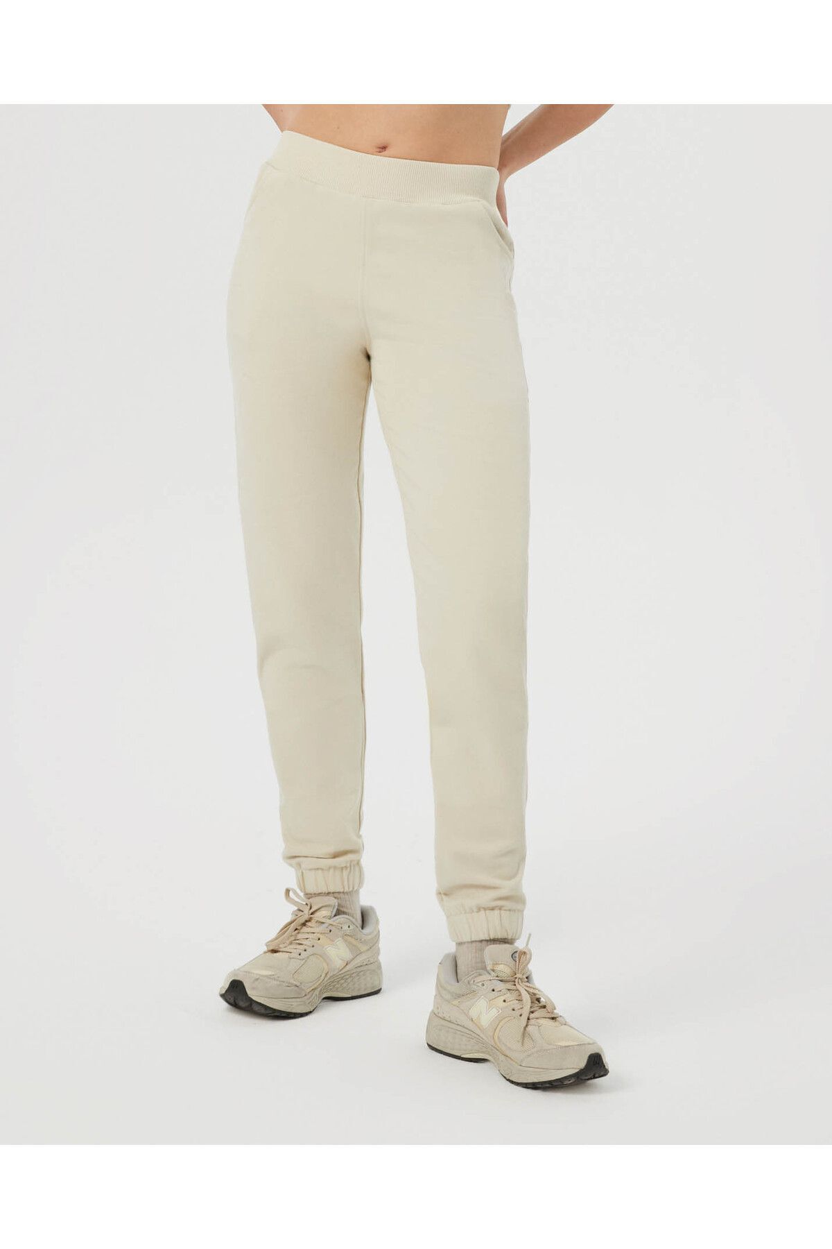 Ayma Active Krem Organik Pamuk Yuksek Bel Pacas Lastikli Jogger E ofman Alt Kad n Spor Outdoor