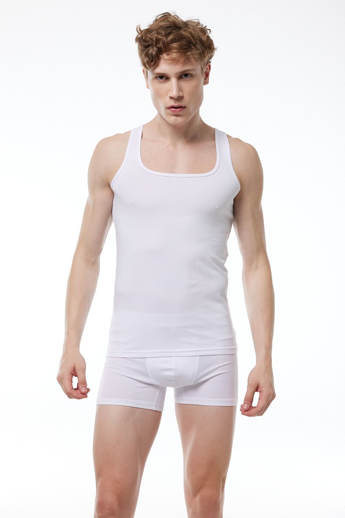 Malabadi-White Modal Tank Top - Men, Square Collar, 026 2