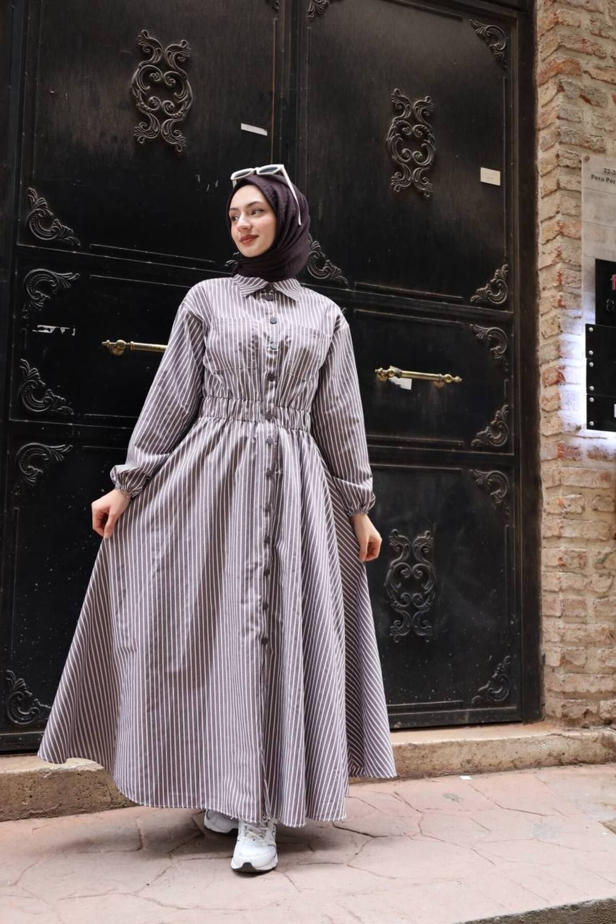 çizgili uzun yazlık elbise