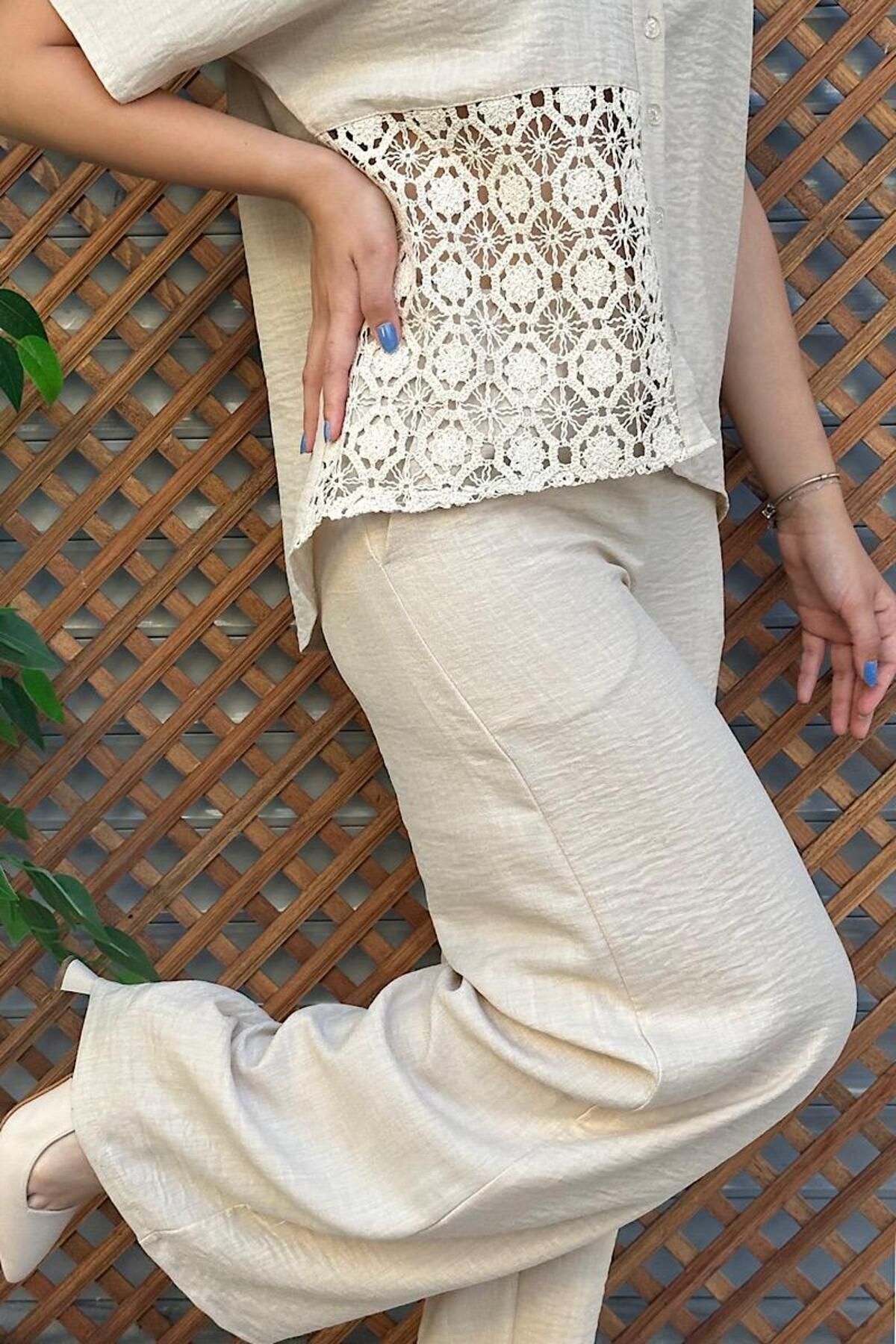 Moda Gülse-Cream Color Lace Detailed Double Suit Set 3