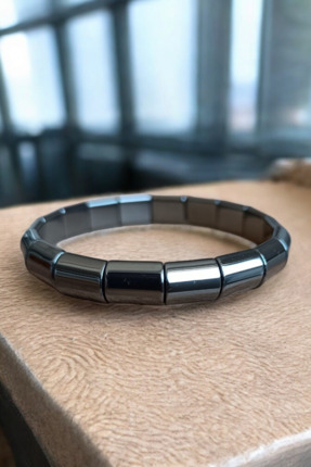 MGA DOĞAL TAŞ Hematit Taşı Özel Kesim Karizma Bileklik Erkek Bileklik Koyu Gr...