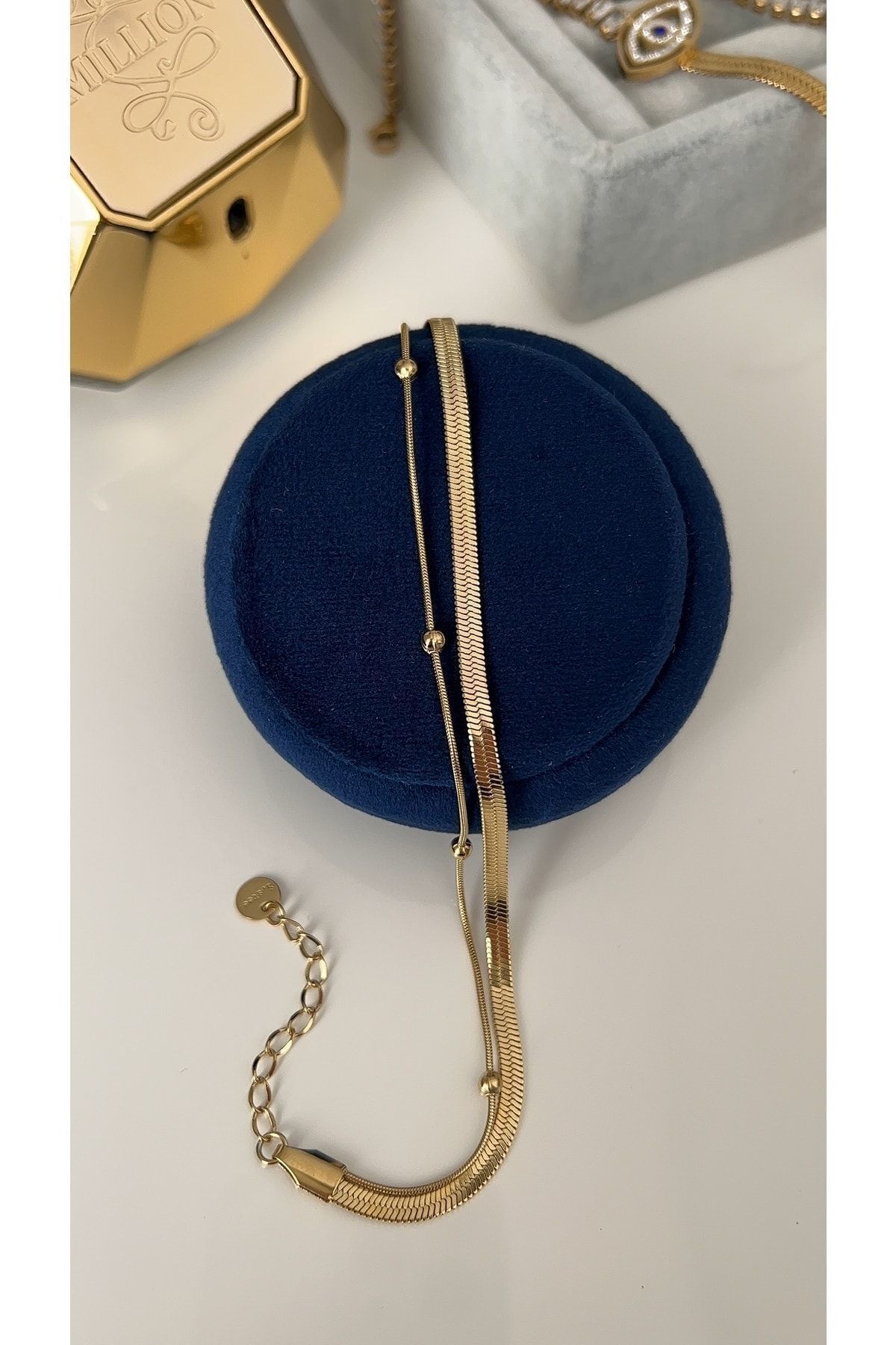 SU PERİSİ TAKI BİJUTERİ Çelik Gold Italyan Zinciri Ve Dorika Halhal