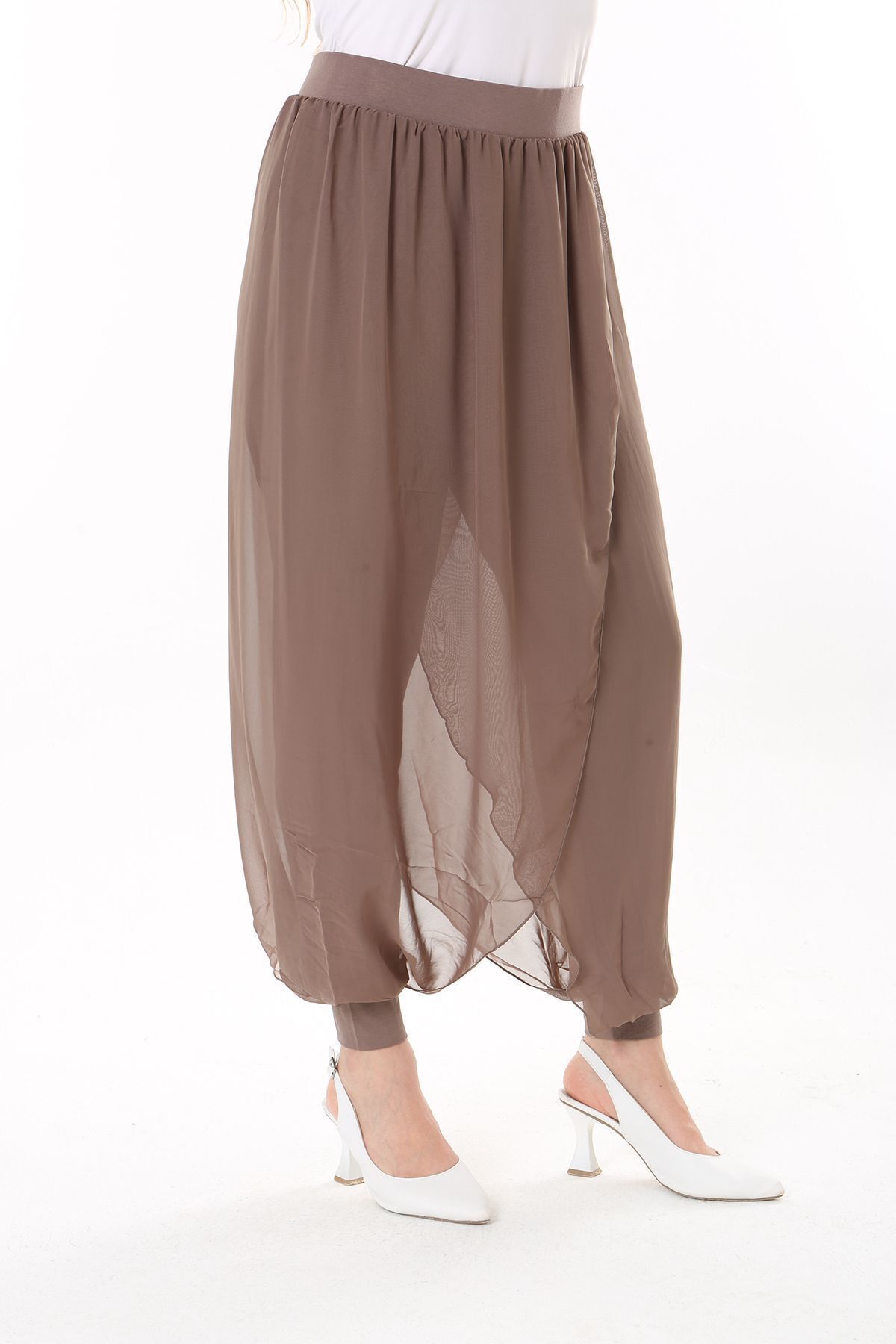 Şans-Dámské velké kalhoty z norkové vnitřní viskózy Šifonový zavinovací vzhled Shalwar 65N37631 1