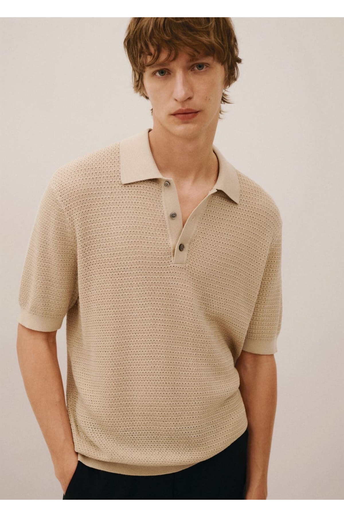 بافت و پلیور مردانه بژ منگوMANGO Man | 67067698 اورجینال - تصویر 8