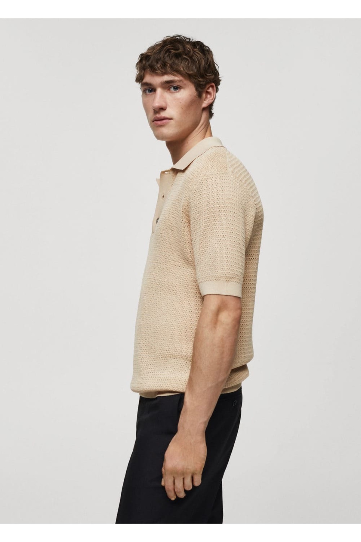 بافت و پلیور مردانه بژ منگوMANGO Man | 67067698 اورجینال - تصویر 7