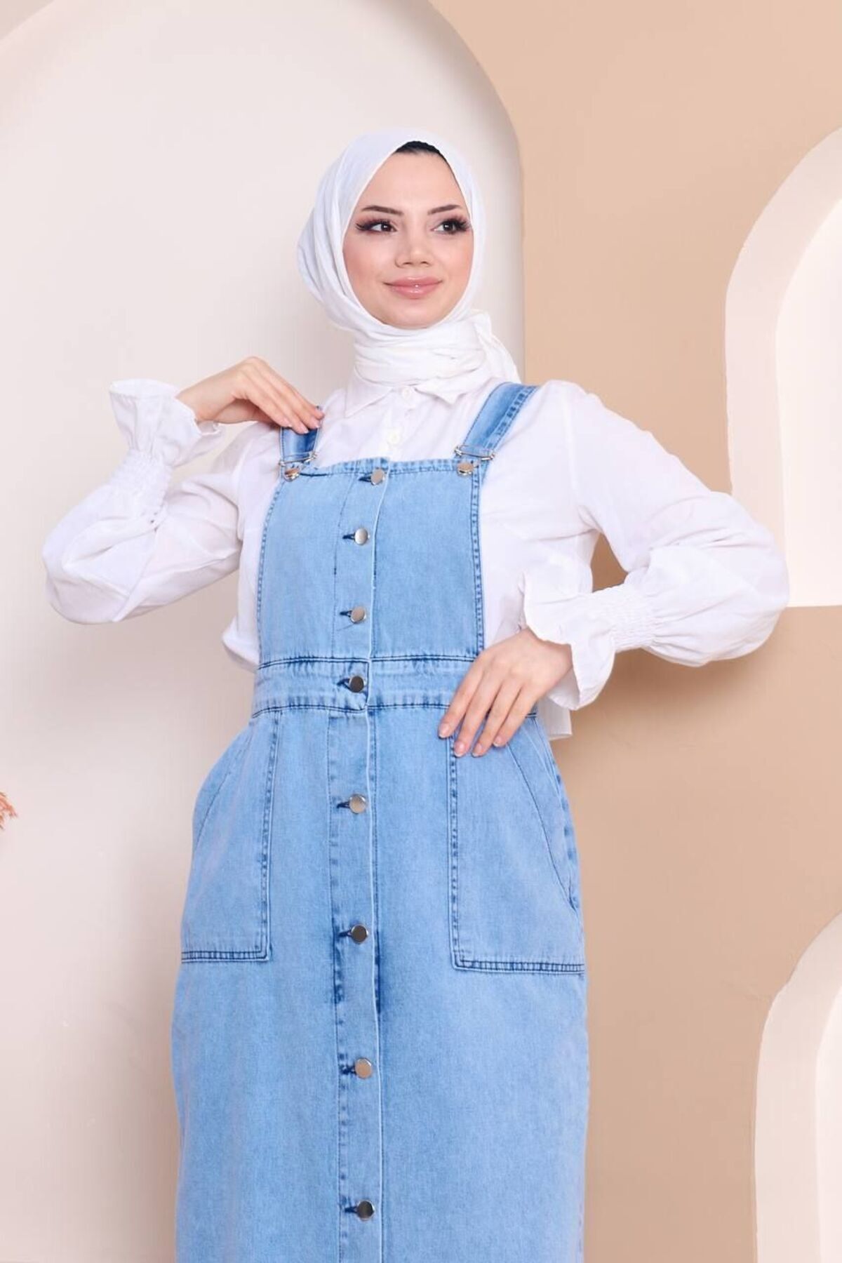 Vibeys Collection  Slopetli Düğme Detaylı Kadın Kot Elbise - Görsel 4