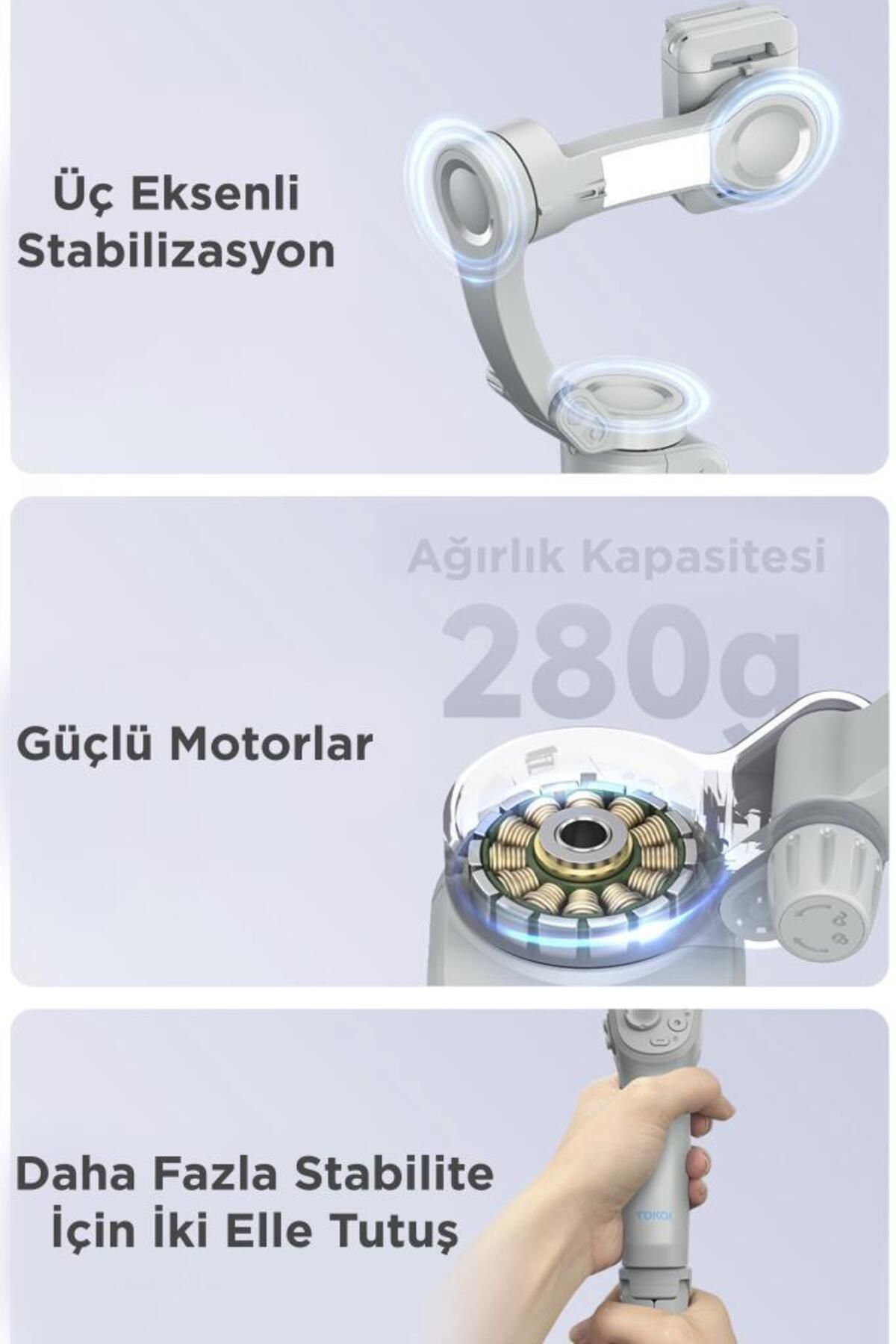 P01 Gri Çok Amaçlı Gimbal Özellikli Tripod Selfie Çubuğu