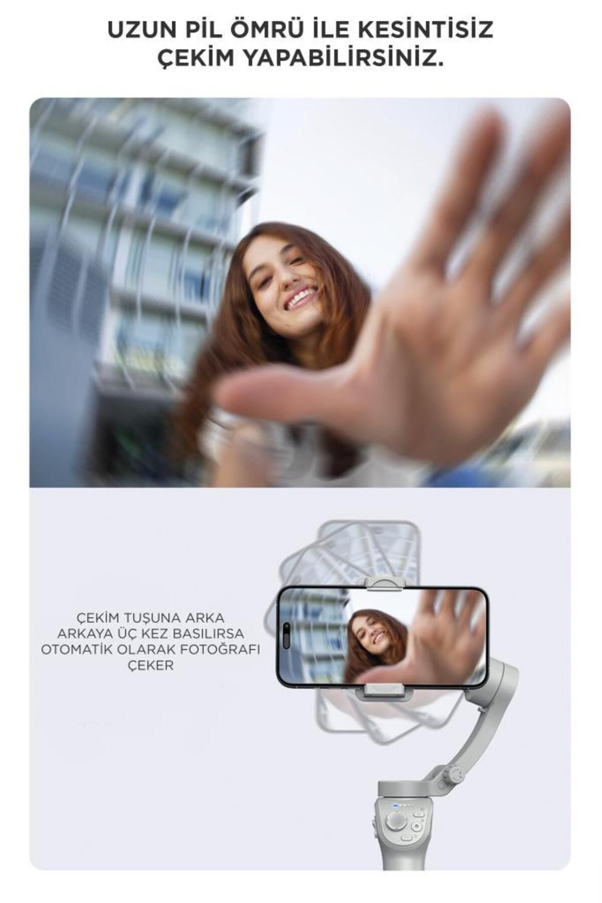 P01 Gri Çok Amaçlı Gimbal Özellikli Tripod Selfie Çubuğu