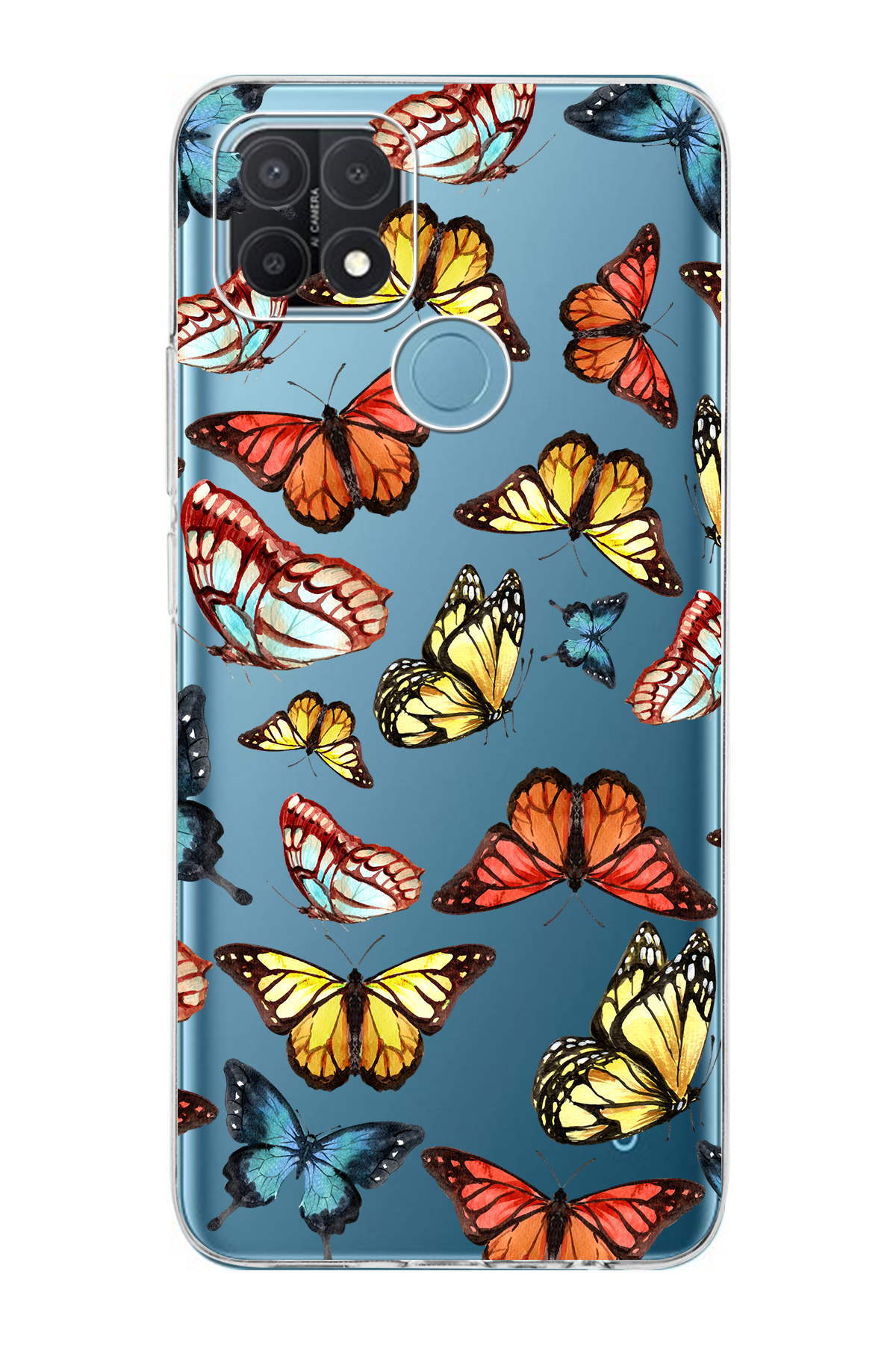 Oppo A15 ile Uyumlu Water Color 2  Kamera Korumalı Şeffaf  Kılıf