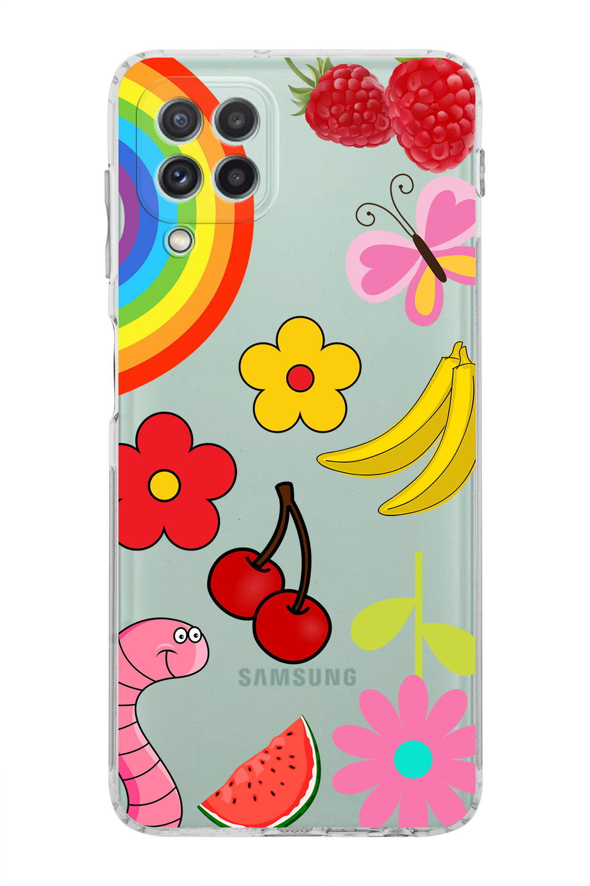 Samsung Galaxy A22 ile Uyumlu Water Color 5  Kamera Korumalı Şeffaf  Kılıf