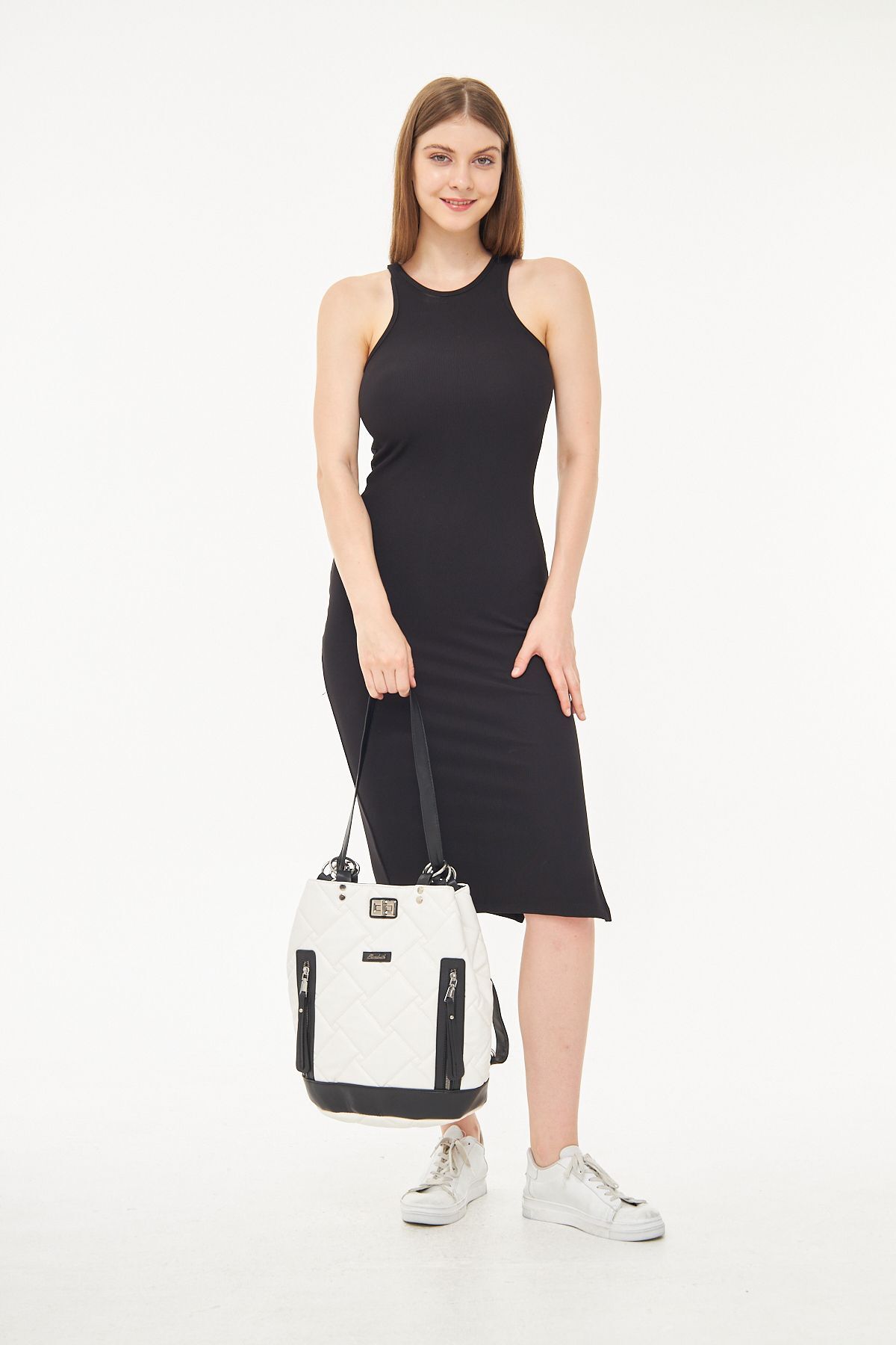 morpelikan White Quilted Embroidered Drawstring Backpack for Women ...