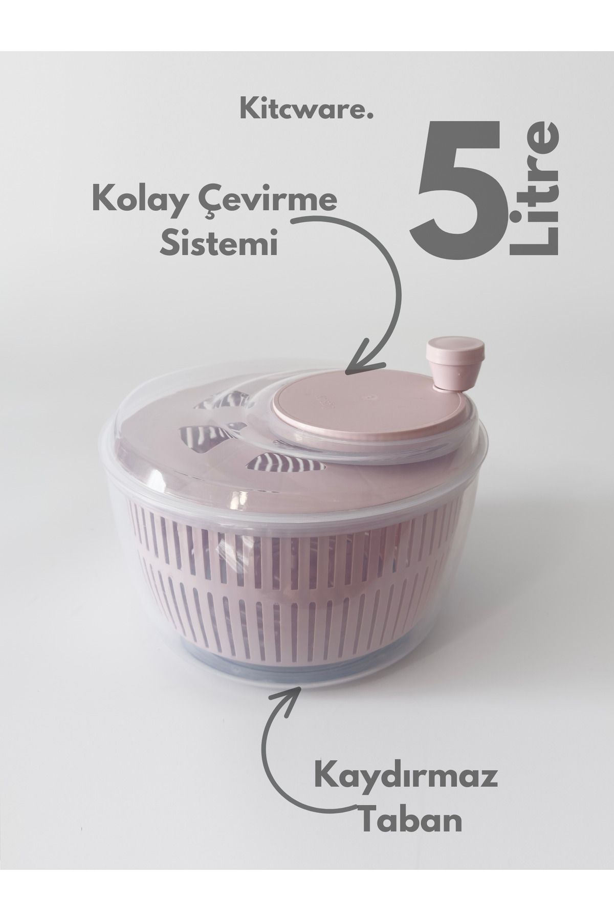 Kitcware Salata Kurutucu, Salata ve Sebze Kurutucu, Pratik Hızlı Kurutucu, Büyük Boy - 5 Litre