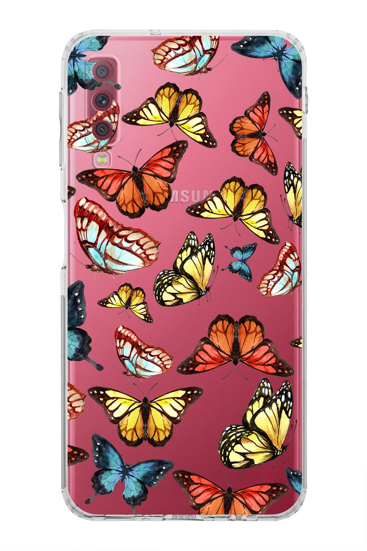 Samsung Galaxy A7 2018 ile Uyumlu Water Color 2  Kamera Korumalı Şeffaf  Kılıf