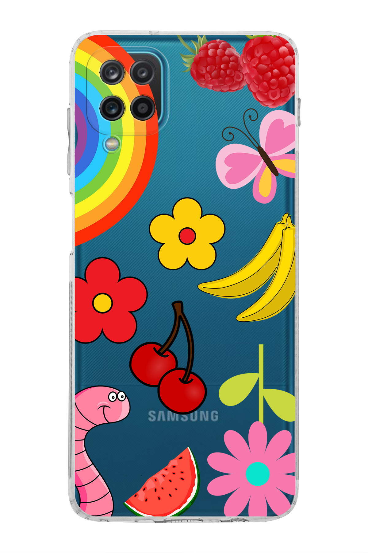Samsung Galaxy A12 ile Uyumlu Water Color 5  Kamera Korumalı Şeffaf  Kılıf