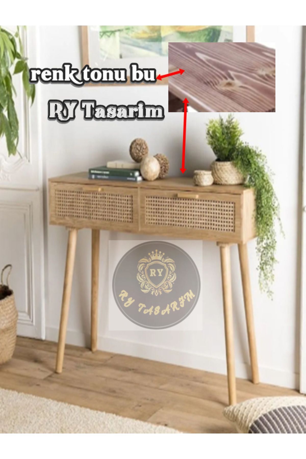 Tasarım Ahşap Hasır Desenli Hazeran Çift Çekmeceli Dresuar Konsol ...