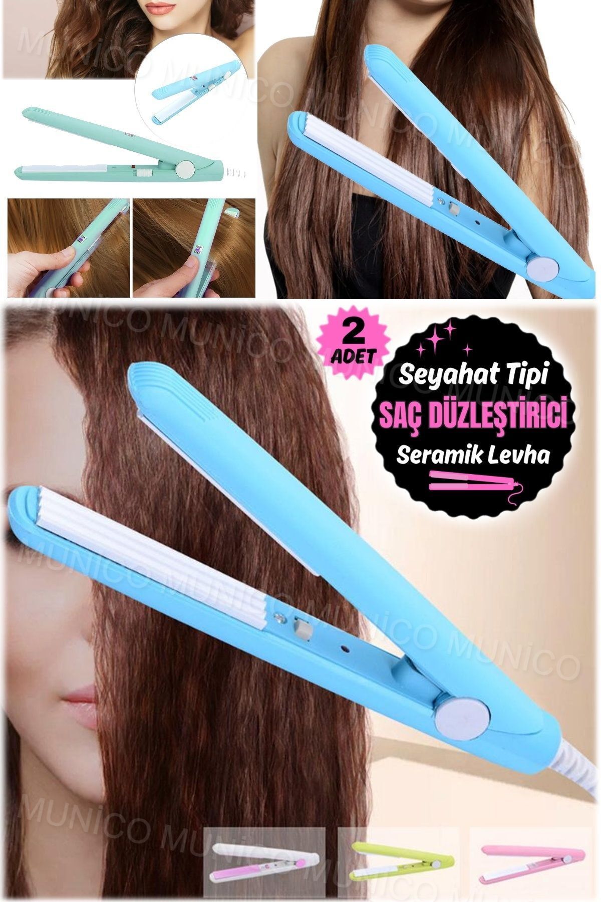 Munico 2Pcs High Heat High Performance Portable Mini Travel Size Straightener Hair Beard