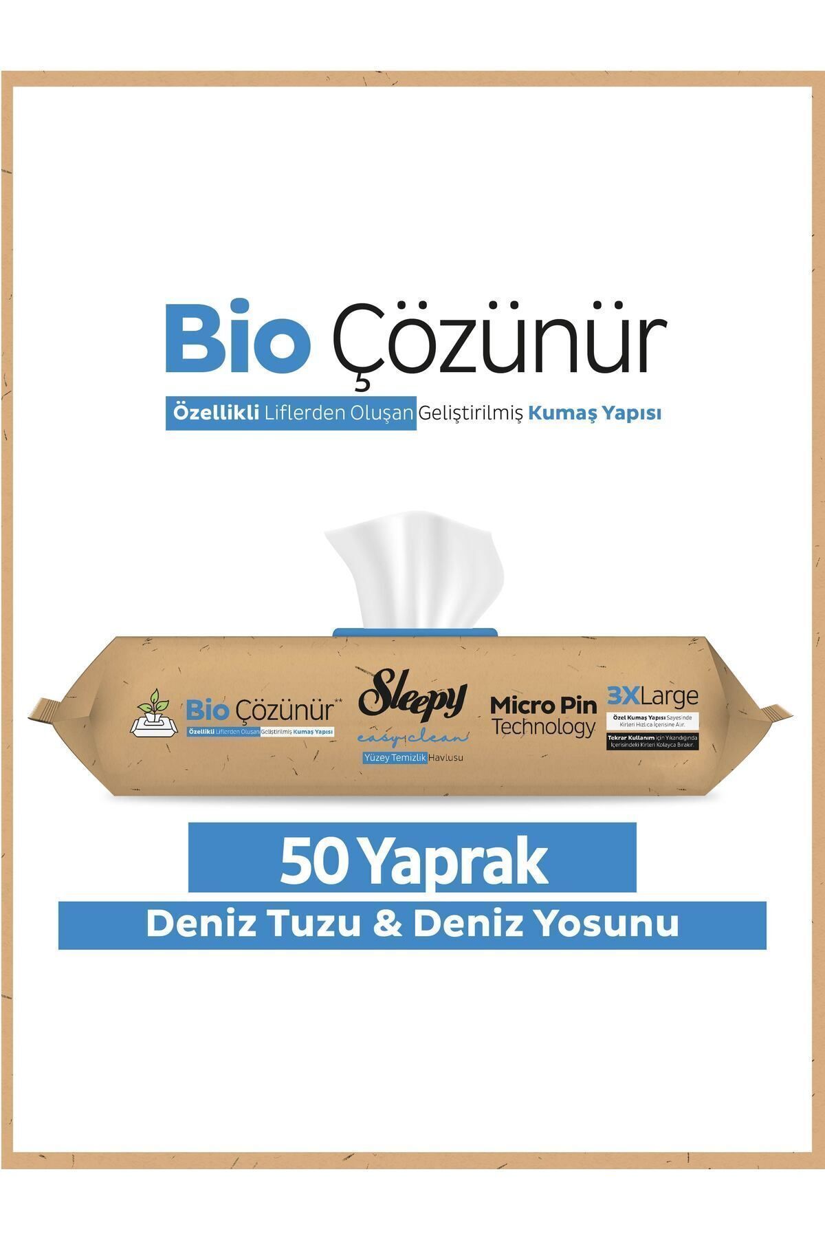 Sleepy Bio Çözünür Yüzey Temizlik Havlusu&mendili Deniz Tuzu&yosun 50 Yaprak