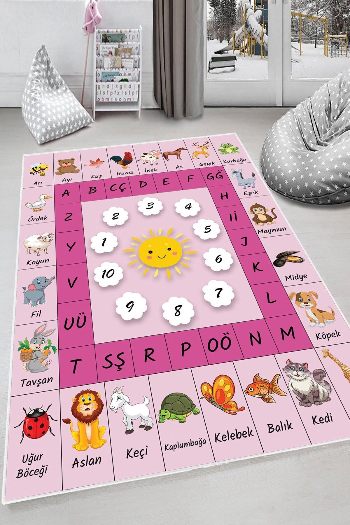 MENTEŞ HOME MENTEŞ Pembe Alfabe Desenli Eğitici Yıkanabilir Kaymaz Taban Leke Tutmaz Bebek ve Çocuk Odası Halısı fotoğrafı 4 (önizleme)