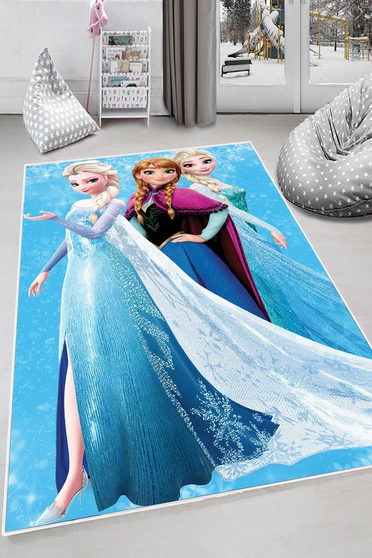 MENTEŞ HOME MENTEŞ Mavi Elsa Desenli Kız Çocuk Yıkanabilir Kaymaz Taban Leke Tutmaz Bebek ve Çocuk Odası Halısı fotoğrafı 4 (önizleme)