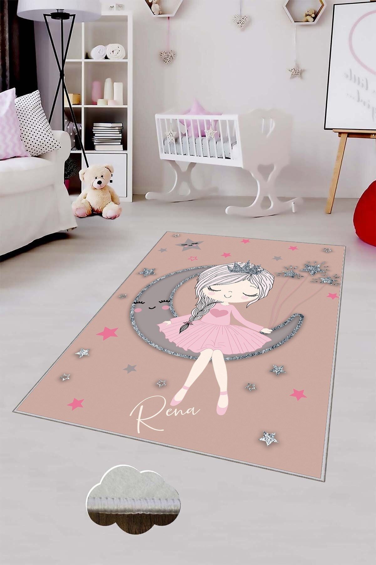 MENTEŞ HOME MENTEŞ Pudra Prenses Desen Kız Çocuk Yıkanabilr Kaymaz Taban Leke Tutmaz Bebek ve Çocuk Odası Halısı fotoğrafı 2 (önizleme)