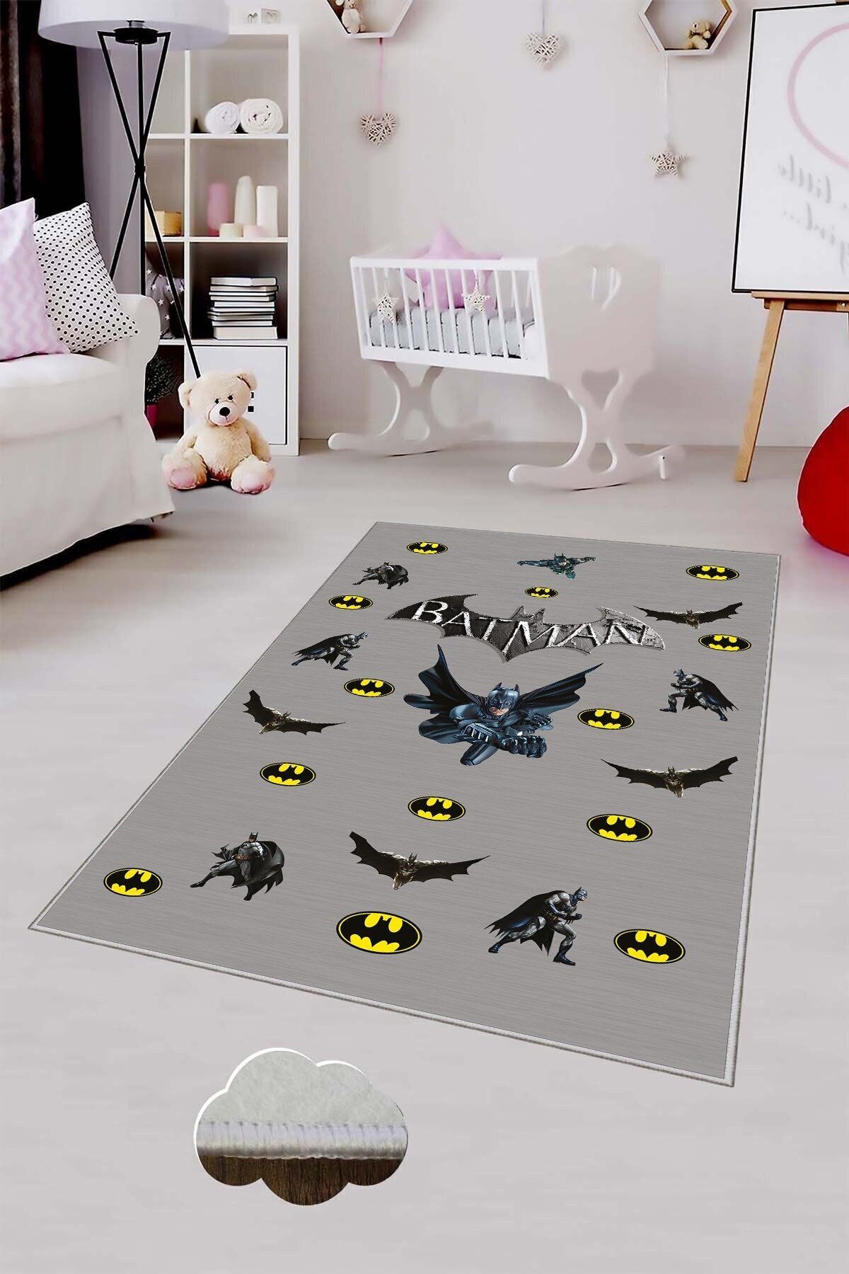 MENTEŞ HOME Gri Batman Desenli Yıkanabilir Kaymaz Taban Leke Tutmaz Bebek ve Çocuk Odası Halısı fotoğrafı 2 (önizleme)