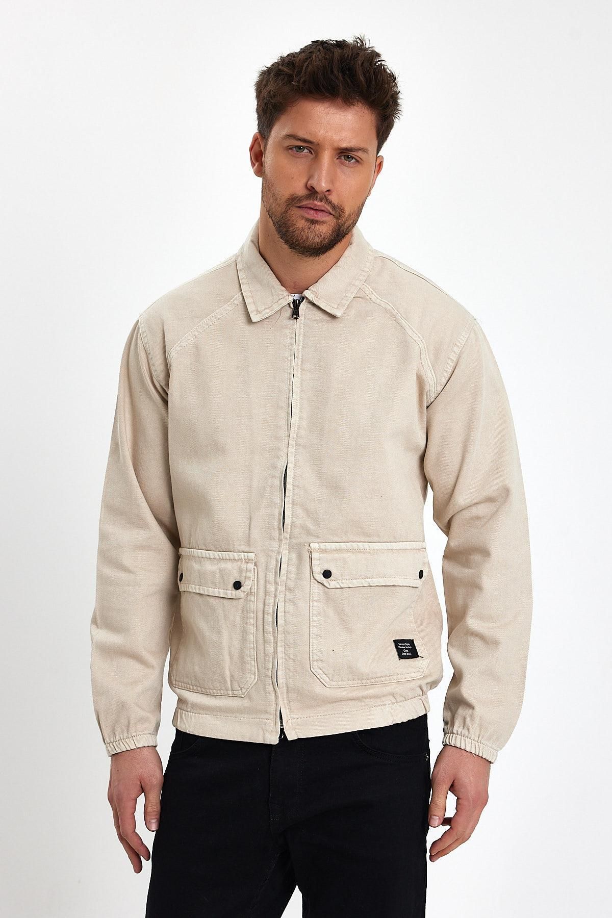 DAMGA JEANS Unisex Streetwear Stil Jean Rahat ve Tarz Fermuarlı Kot Ceket Krem