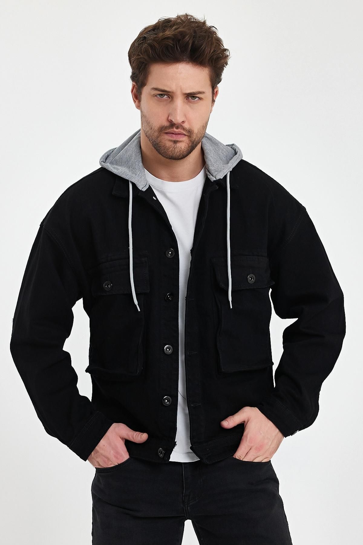 DAMGA JEANS Trendsetter Unisex Jean Oversize Kapşonlu Rahat Kot Ceket
