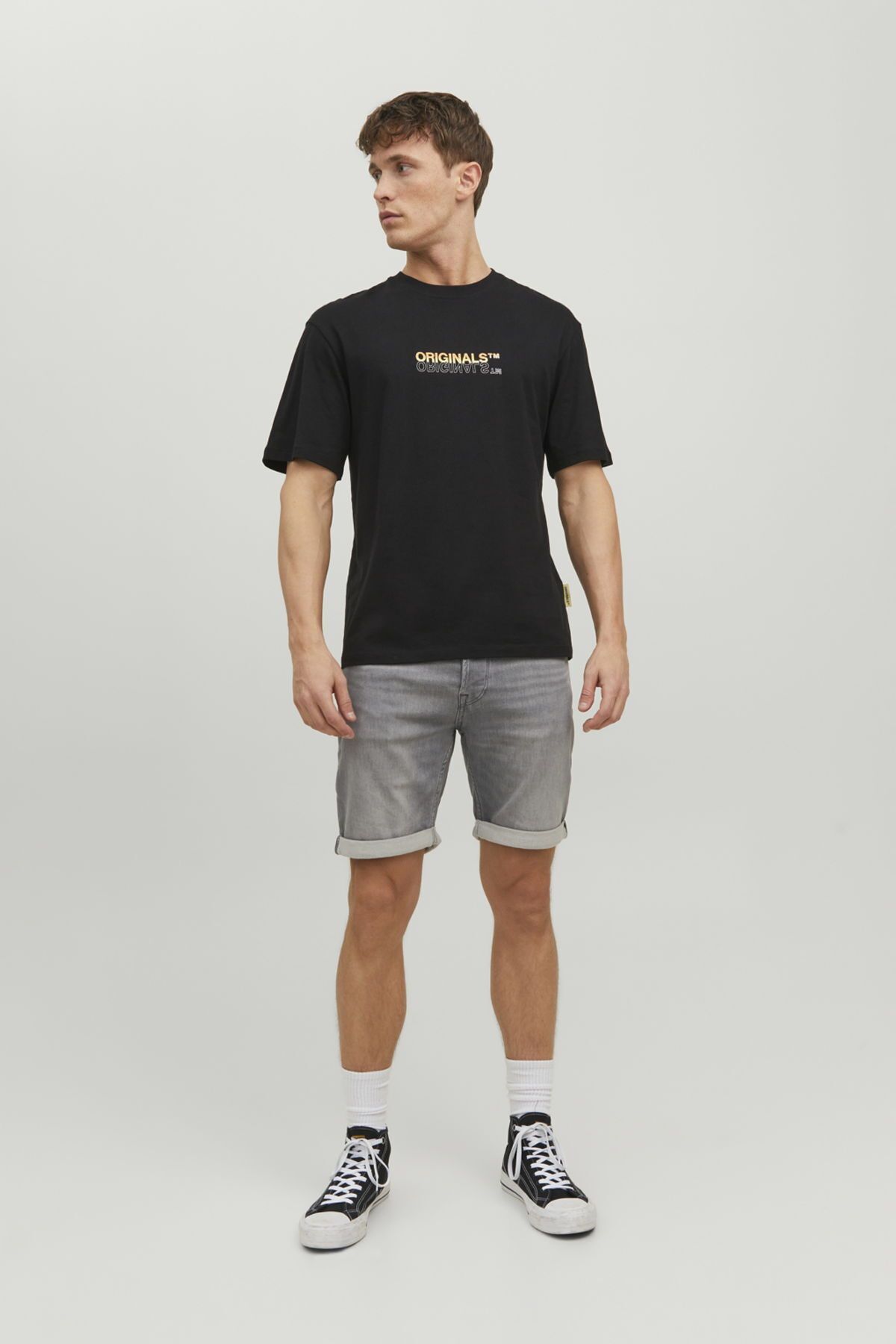 تی شرت مشکی مردانه سیاه Jack Jones طرح دار با لوگو Jorwaves 12235278 Jack & Jones
