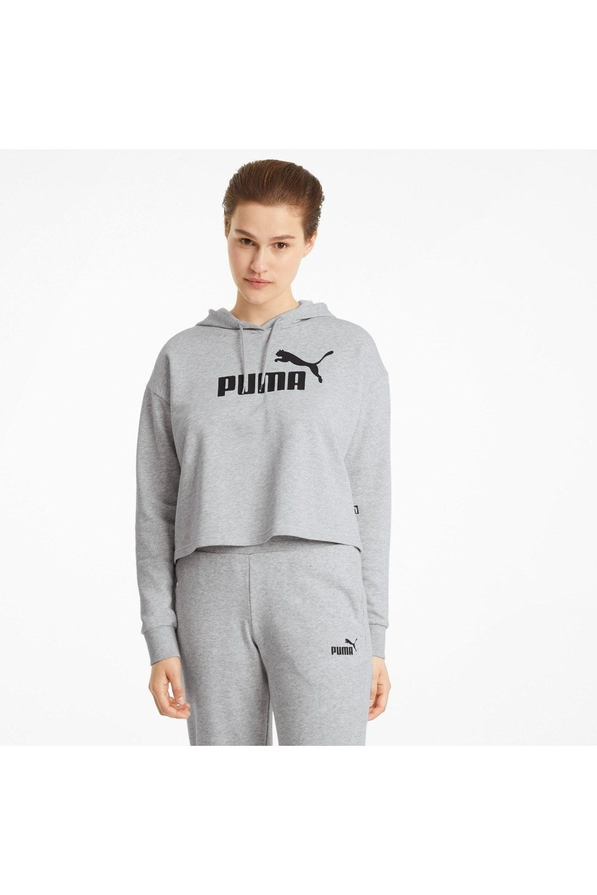 Puma Cropped Logo Tr Women s Gray Hooded Sweatshirt Trendyol
