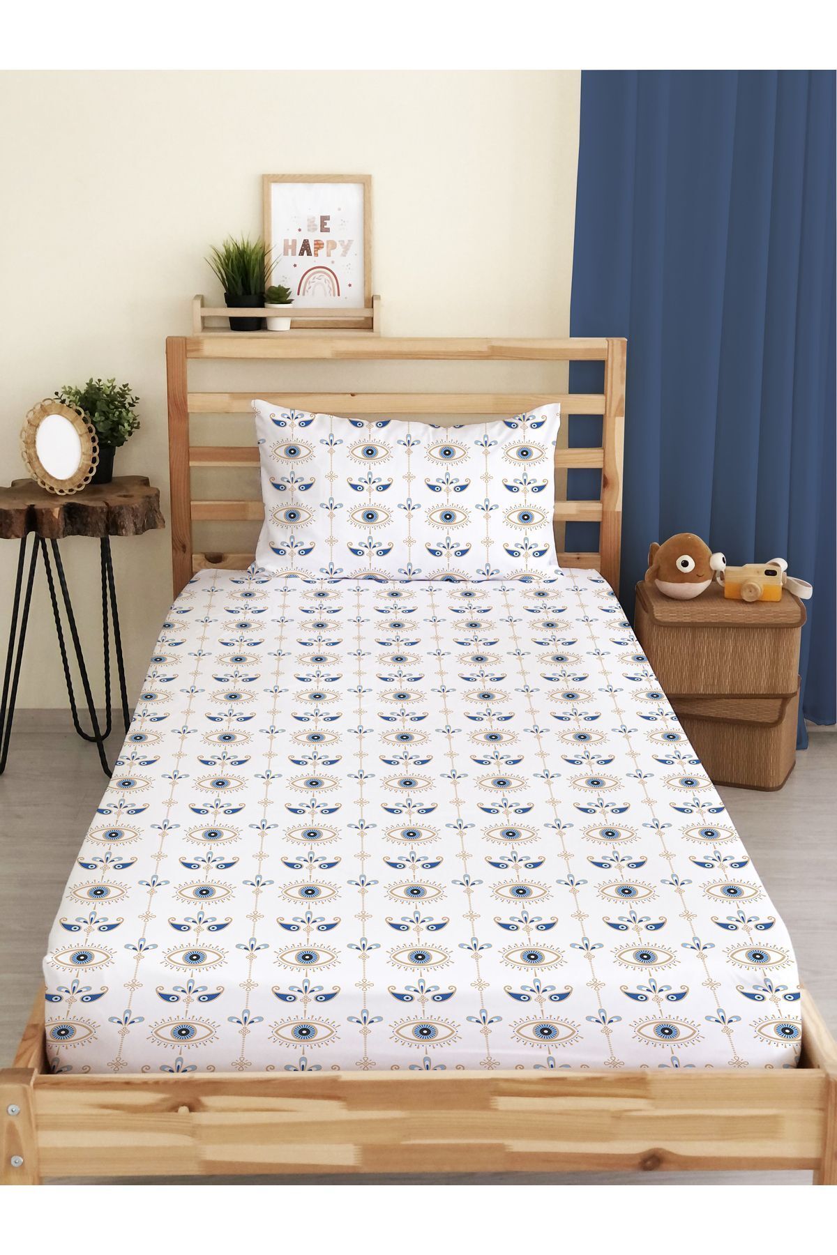 Evmila-Eye Patterned Printed Single Elastic Sheet Set 1