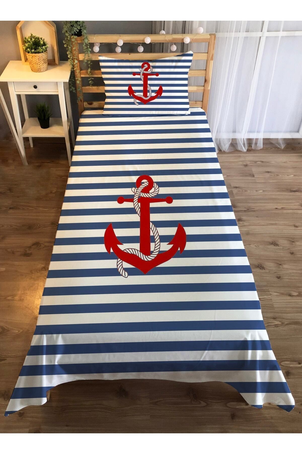 Evmila-Red Ship Anchor Patterned Single Velvet Bedspread - white 1